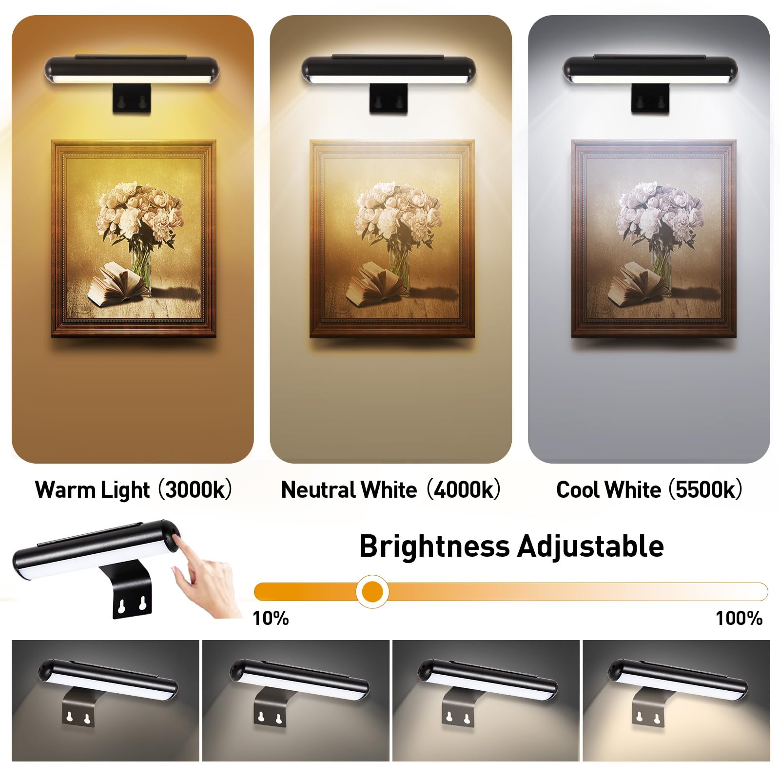 2 Pack Battery Operated Picture Light with Remote Control - Dimmable LED Art Light with Timer for Wall Paintings, Photo Frames, Portraits & Dartboards - Perfect for Home Gallery, Living Room Decor & Art Display (Metal Body)