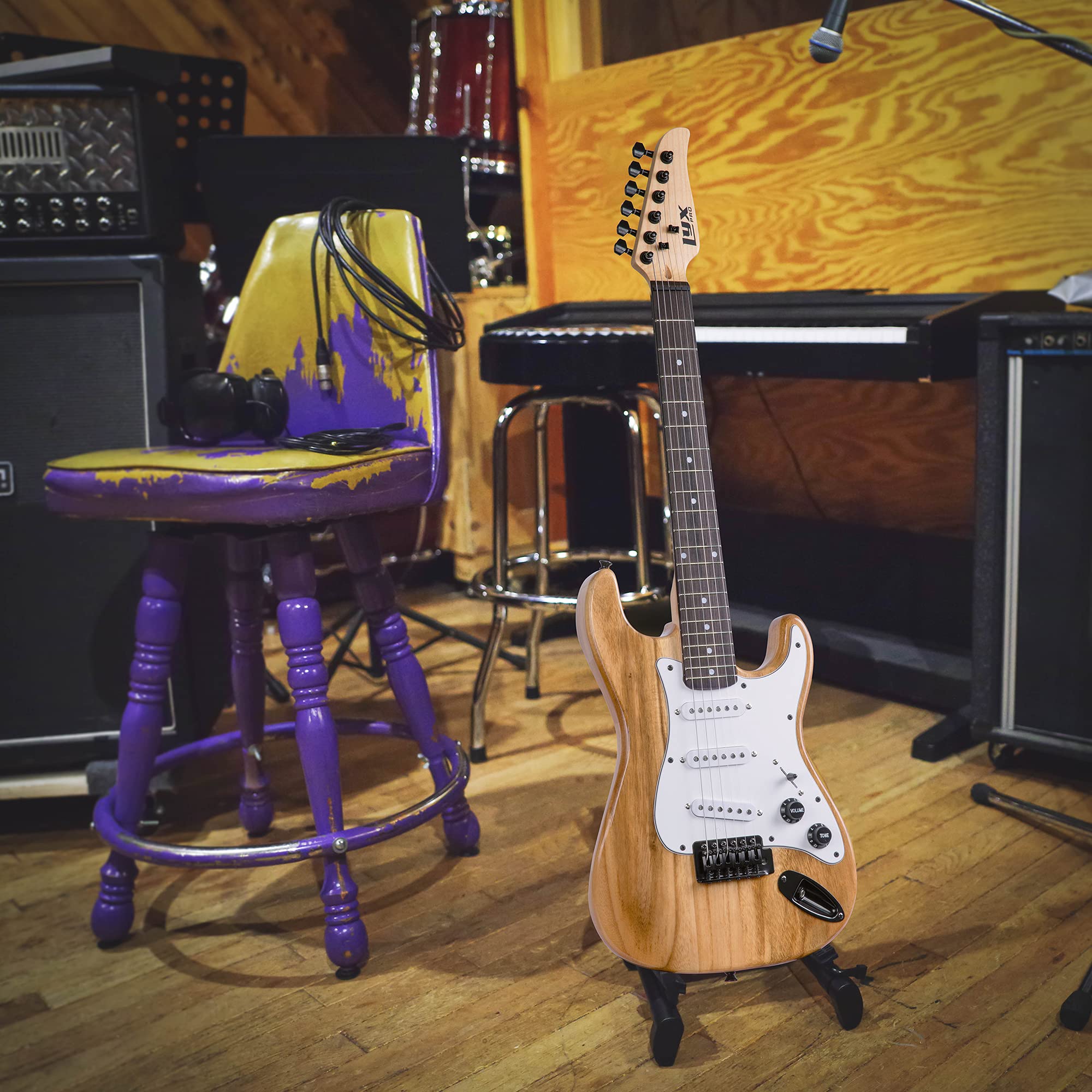 LyxPro 36 Inch 3/4 Size Electric Guitar Kit for Beginners - Natural Finish with Amp, Digital Tuner, Gig Bag, Strap & Accessories | Perfect for Kids & Teens Learning Guitar at Home, School or Music Lessons