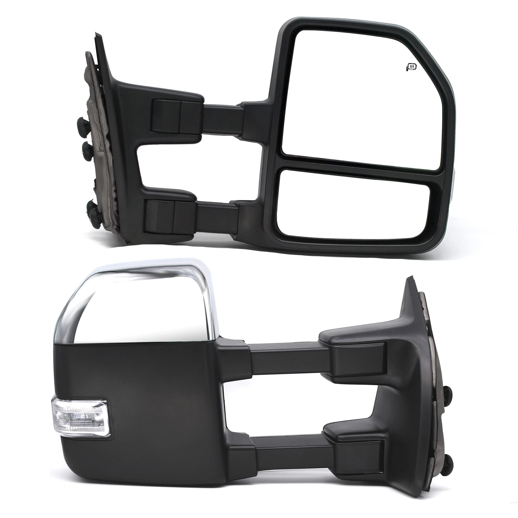 BOOLEE Manual Extendable Towing Mirrors for Ford F250 F350 F450 F550 Super Duty (1999-2016) - Chrome Cap, Folding Design with Manual Glass Adjustment - Perfect for Pickup Trucks, Towing Trailers & Off-Road Adventures