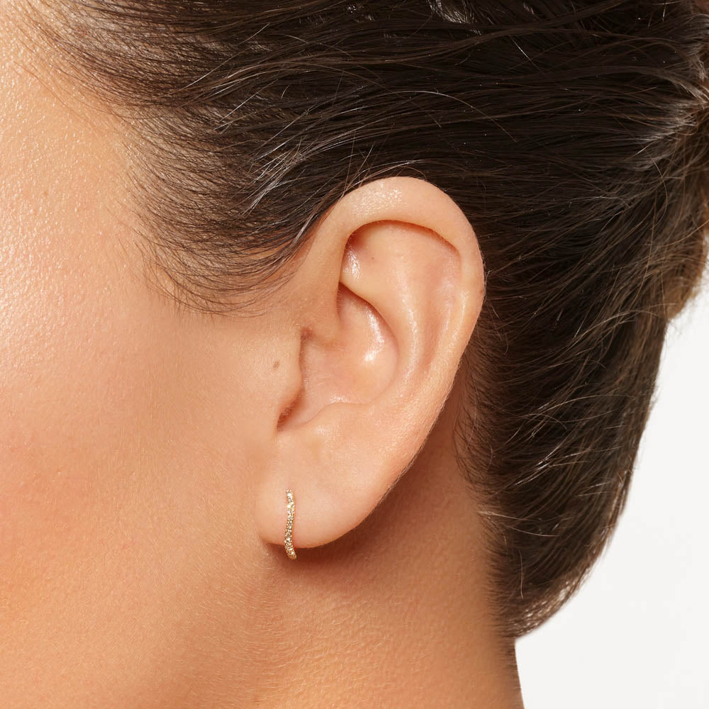 10k Gold Diamond Fine Wave Huggie Earrings for Women - Elegant Everyday Hoop Earrings for Work, Party & Special Occasions
