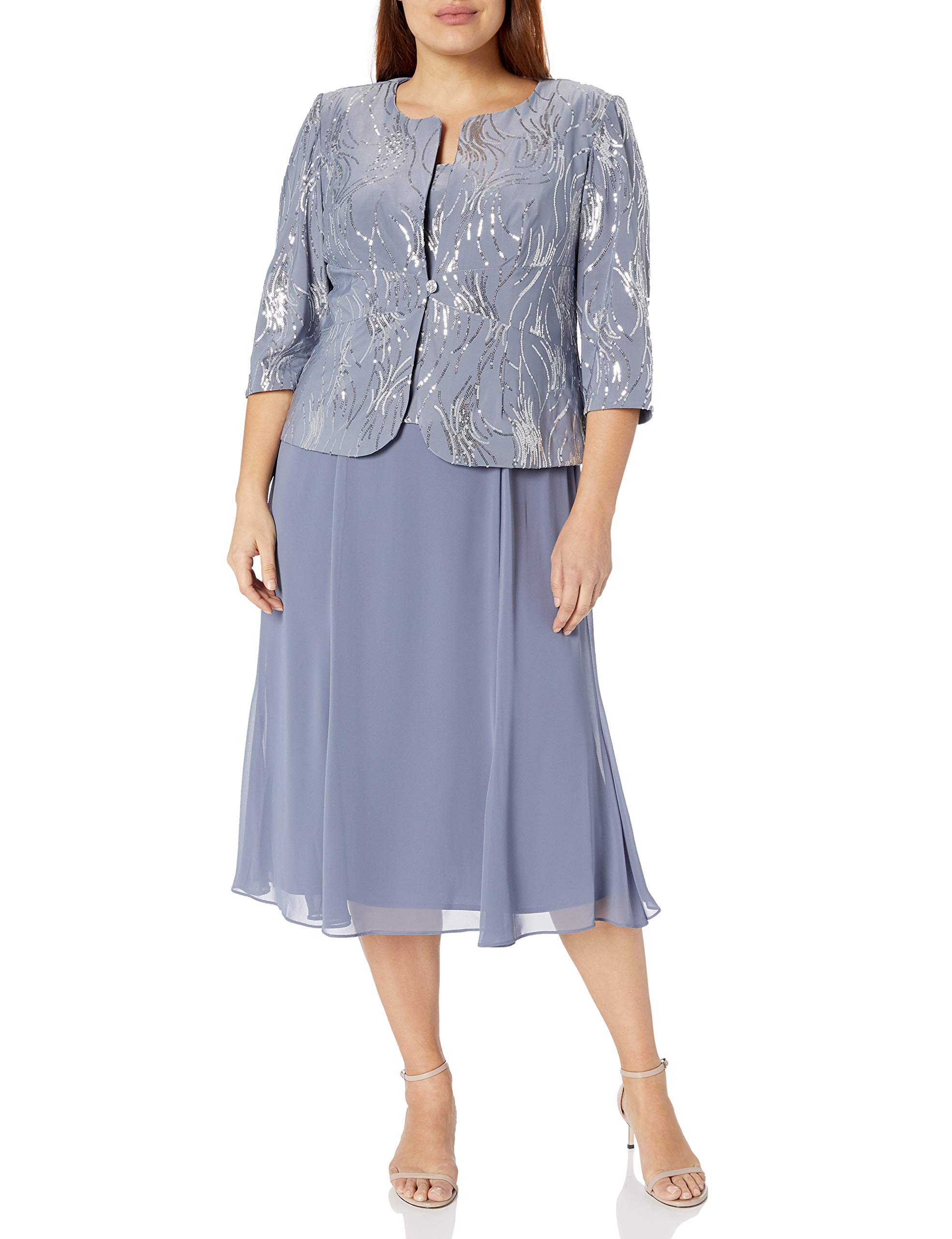 Alex Evenings Women's Plus Size Tea-Length Mother of The Bride Jacket Dress for Weddings, Formal Events & Special Occasions - Elegant Wedding Guest Outfit for Church Ceremonies, Receptions & Evening Parties