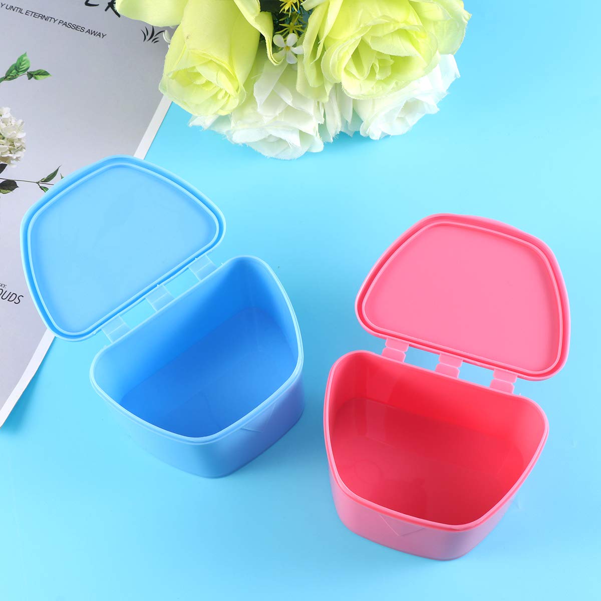HEALLILY Portable Denture Case with Lid - Denture Storage Box for Orthodontic Retainers, Travel-Friendly (2 Pack, Blue & Pink) - Perfect for Travel, Home, and Daily Dental Care