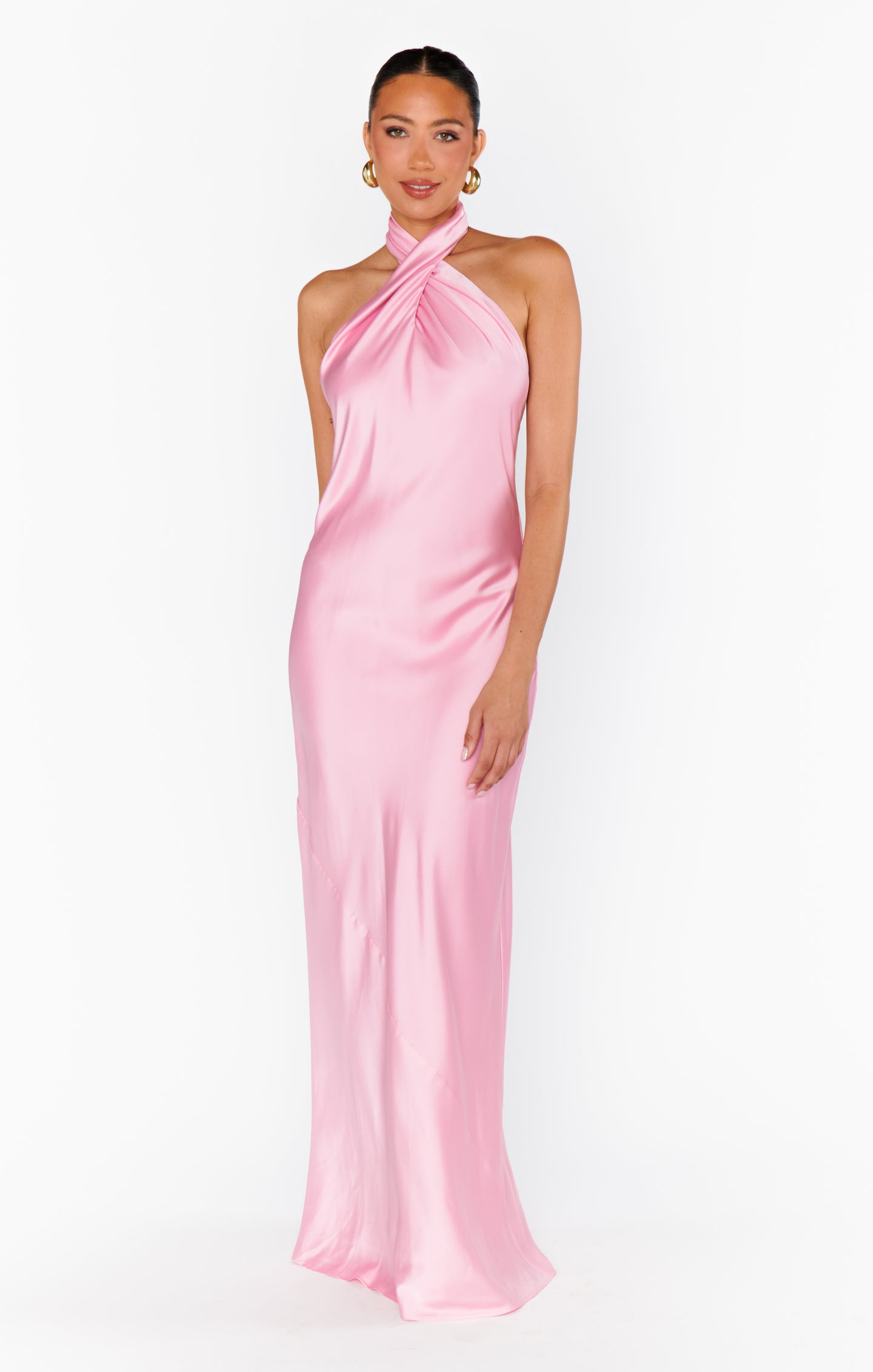 Luxury Light Pink Satin Jasmine Halter Maxi Dress for Women - Elegant Evening Gown for Weddings, Parties & Special Occasions