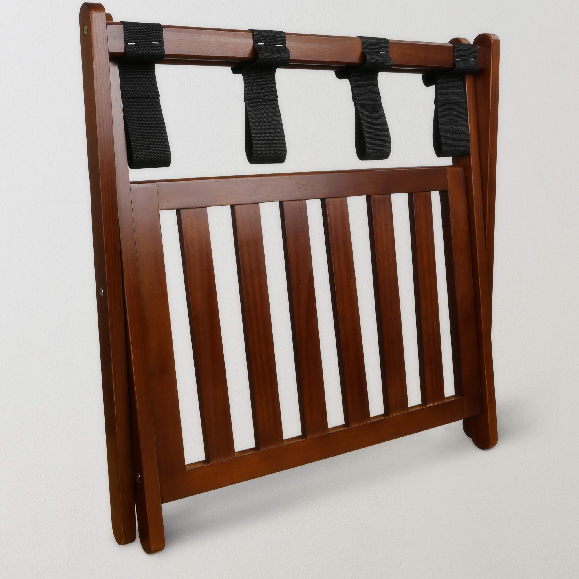 Sturdy Walnut Solid Wood Luggage Rack for Bedroom & Entryway - Space-Saving Travel Storage Organizer for Suitcases & Bags