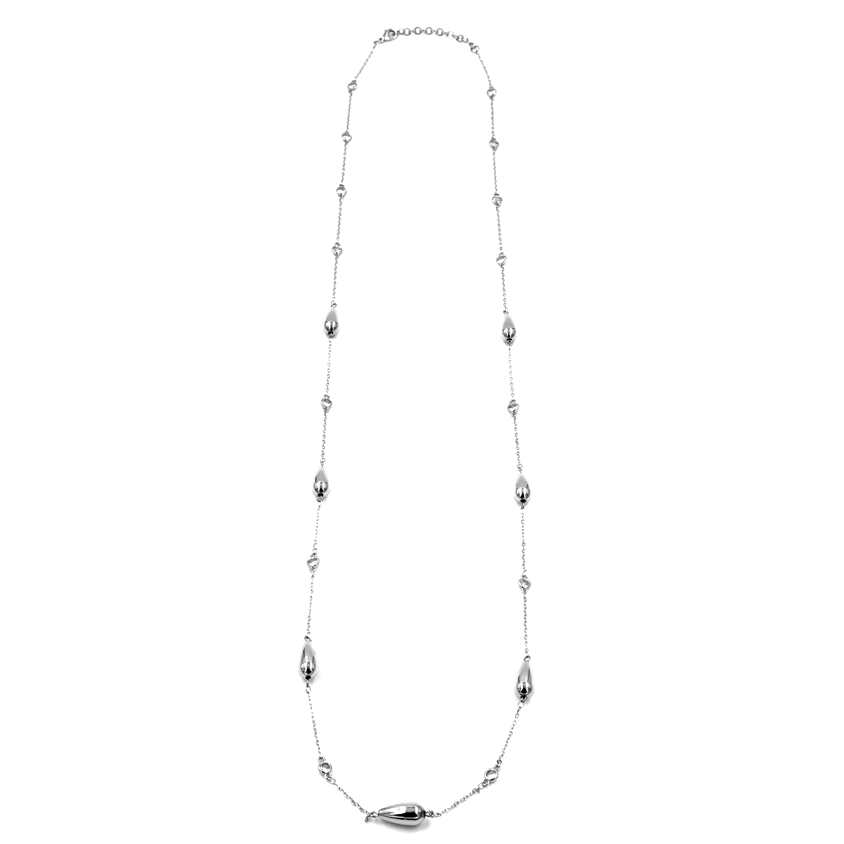 Ashley Gold Stainless Steel CZ Puffy Oval Long Necklace for Women - Elegant Statement Jewelry for Parties, Weddings & Special Occasions