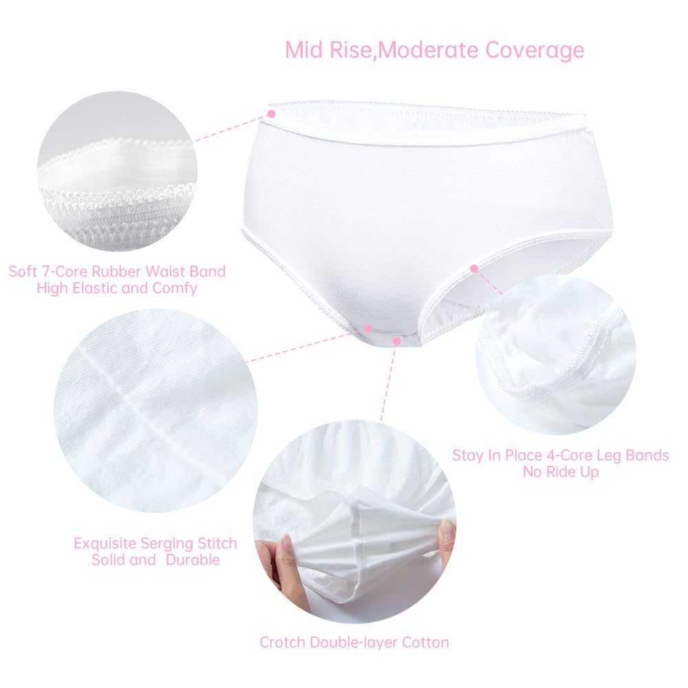 20/10/5 Pack Women's Disposable 100% Cotton Underwear - Breathable Ladies Briefs Panties for Travel, Hotel, Spa, Hospital & Emergency Use - Perfect for Postpartum, Gym & Daily Comfort
