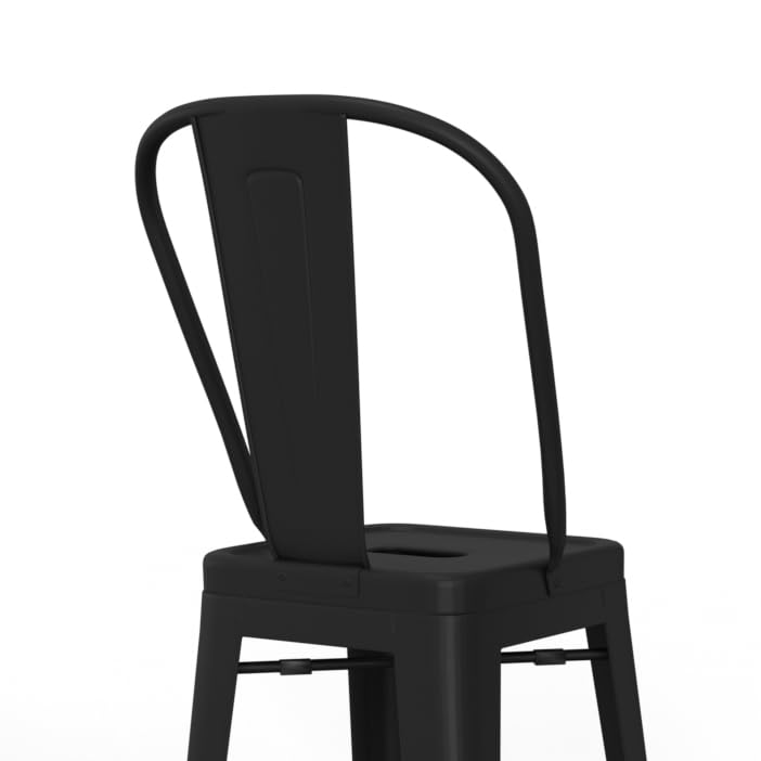 SIMPLIHOME Fletcher Industrial 30 Inch Metal Bar Stool Set of 2 - Black Counter Height Stools for Kitchen Island, Dining Room & Home Bar - Heavy Duty Steel Frame with Comfortable Back Support