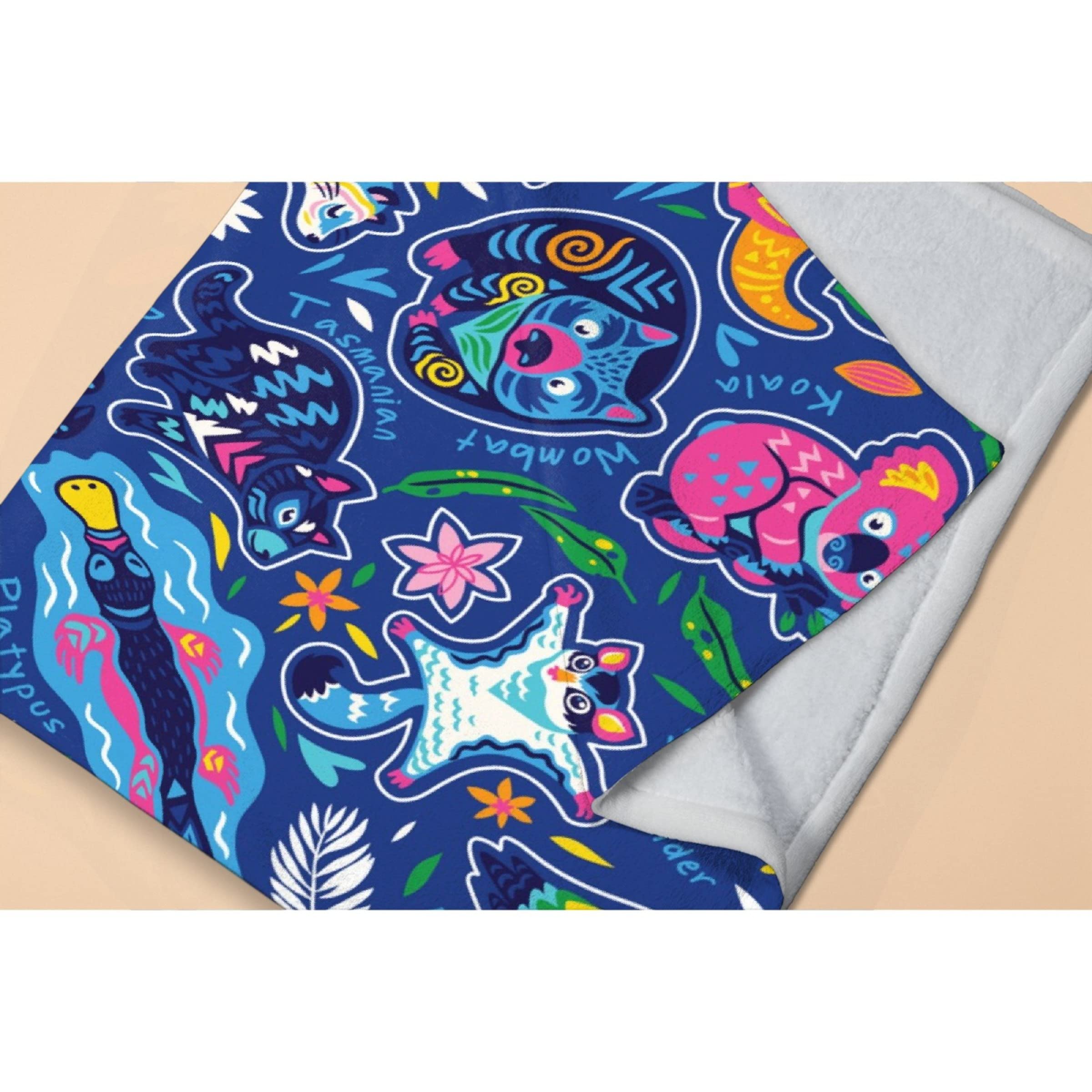 Australian Native Animals Fleece Throw Blanket - Super Soft Flannel Blanket for Bed, Couch & Sofa - 60x50 Inch Cozy Blanket for Teens & Adults - Perfect for Travel, Camping & Home Decor