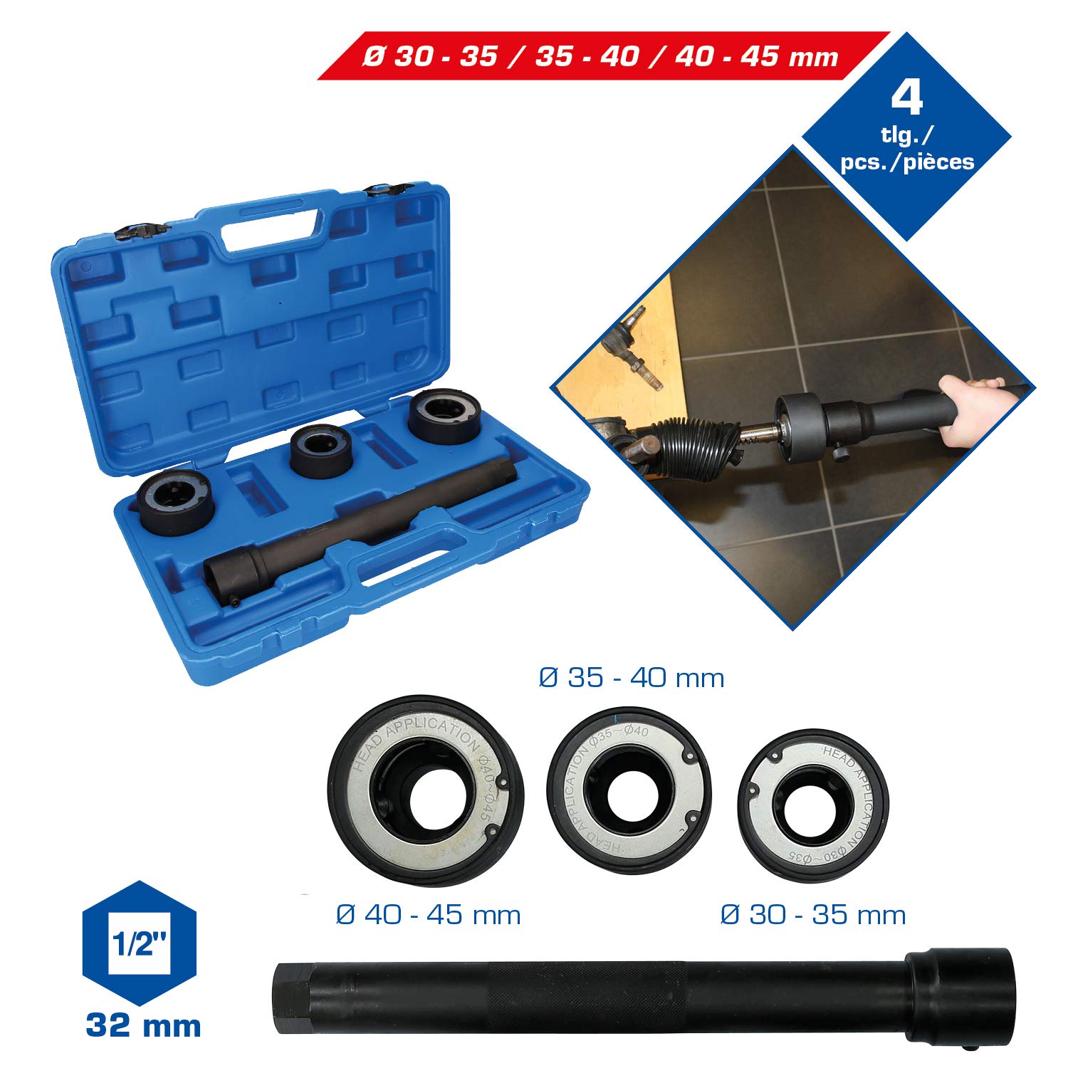 Brilliant Tools BT661350 4-Piece Tie Rod Removal Tool Set - Professional Automotive Repair Kit for Ball Joints, Tie Rod Ends & Suspension Work - Perfect for Mechanics & DIY Car Maintenance