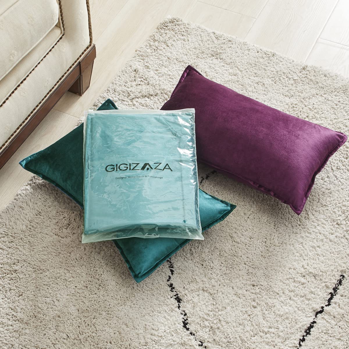GIGIZAZA Velvet Lumbar Pillow Covers 12x20 Inches - Set of 2 Peacock Blue Decorative Throw Pillow Cases for Sofa, Couch & Bed - Perfect for Living Room, Bedroom & Home Decor
