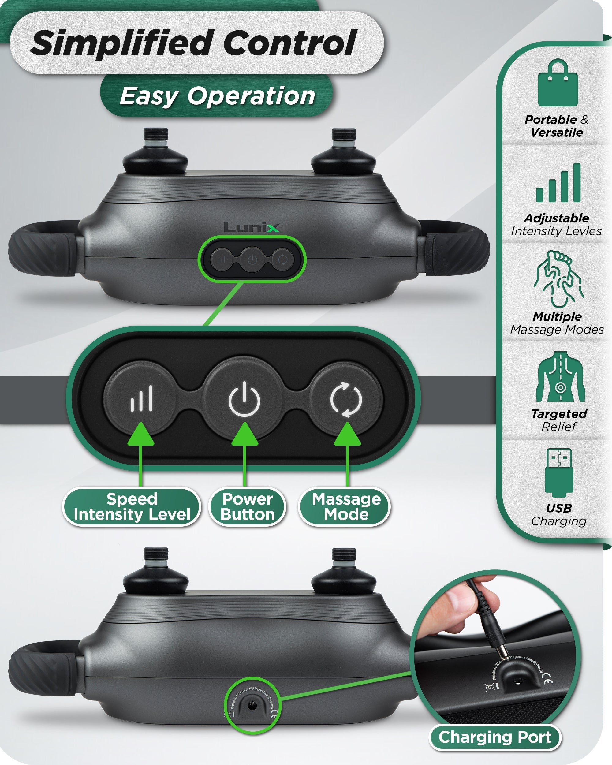 LX26 Deep Tissue 2 Head Massager - Professional Percussion Massage Gun for Muscle Pain Relief & Recovery - Perfect for Athletes, Gym, Office & Home Use