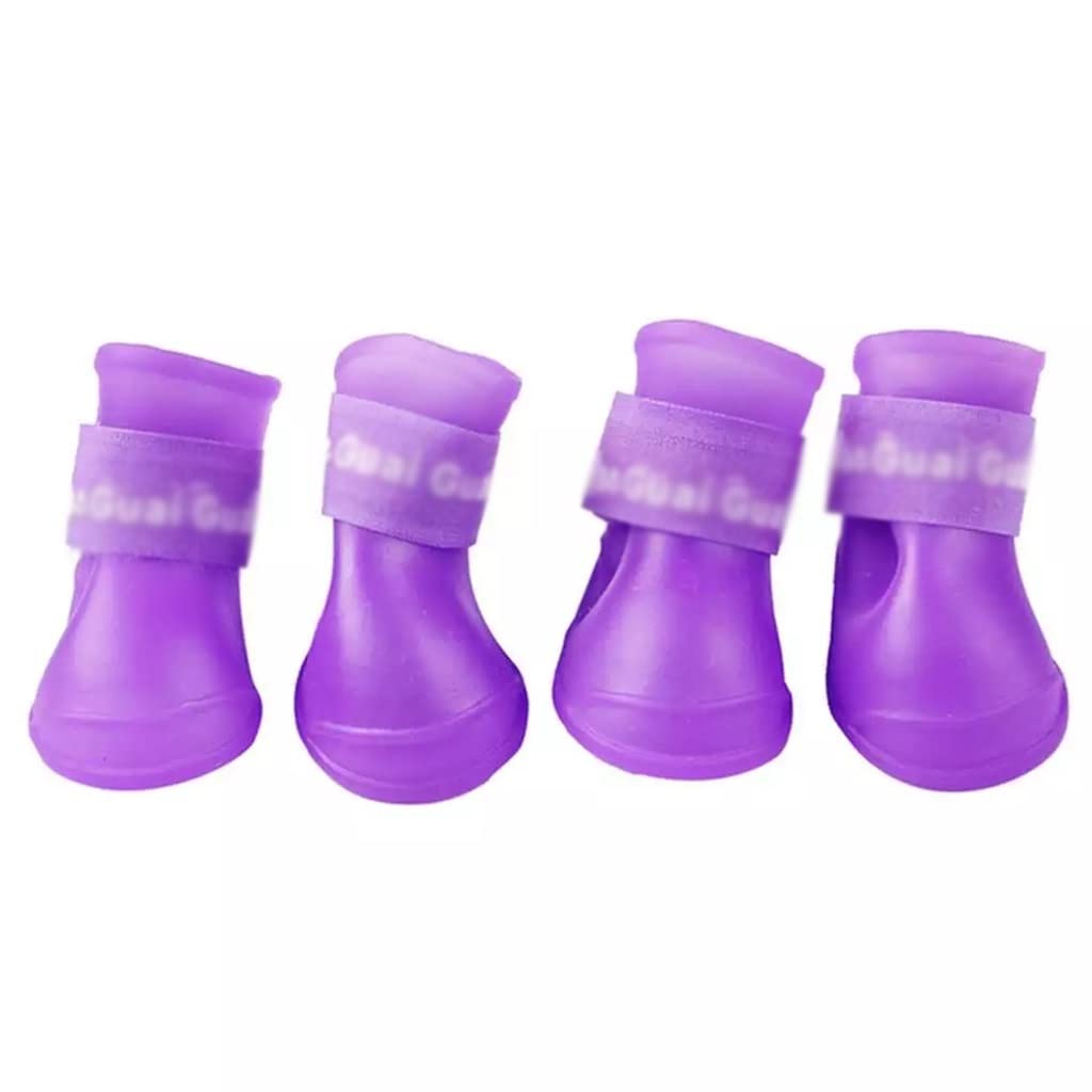 Waterproof Anti-Slip Dog Boots 4PCS Set - PU Elastic Protective Pet Shoes for Rainy Days & Outdoor Adventures (Purple, Size L) | Perfect for Walking, Hiking & Snow Protection