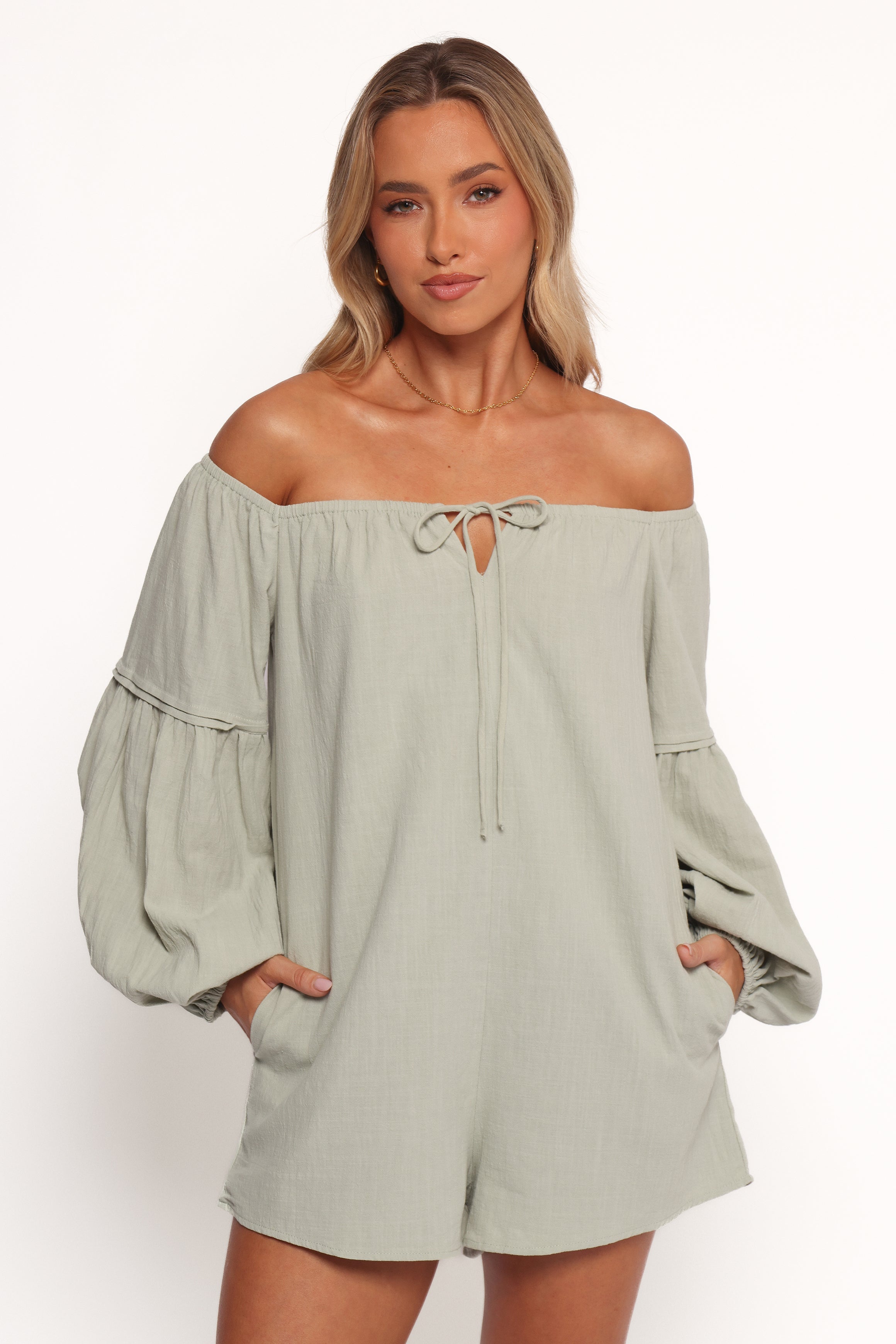 Anette Long Sleeve Romper Jumpsuit for Women - Comfortable Sage Green One Piece Outfit | Perfect for Casual Wear, Date Night & Fall Fashion