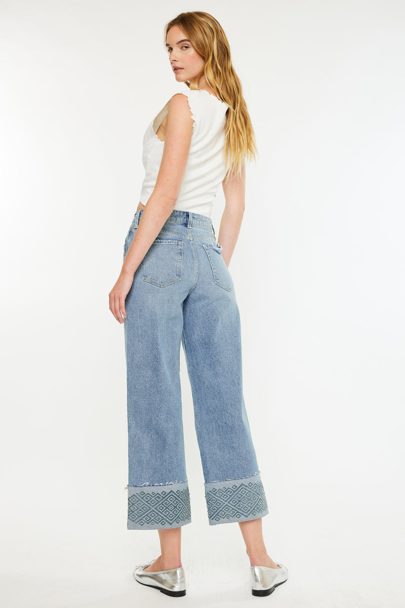 Grace Premier 90's Inspired High Waisted Cropped Wide Leg Jeans - Vintage Denim Pants for Women, Perfect for Casual Outfits & Streetwear Fashion