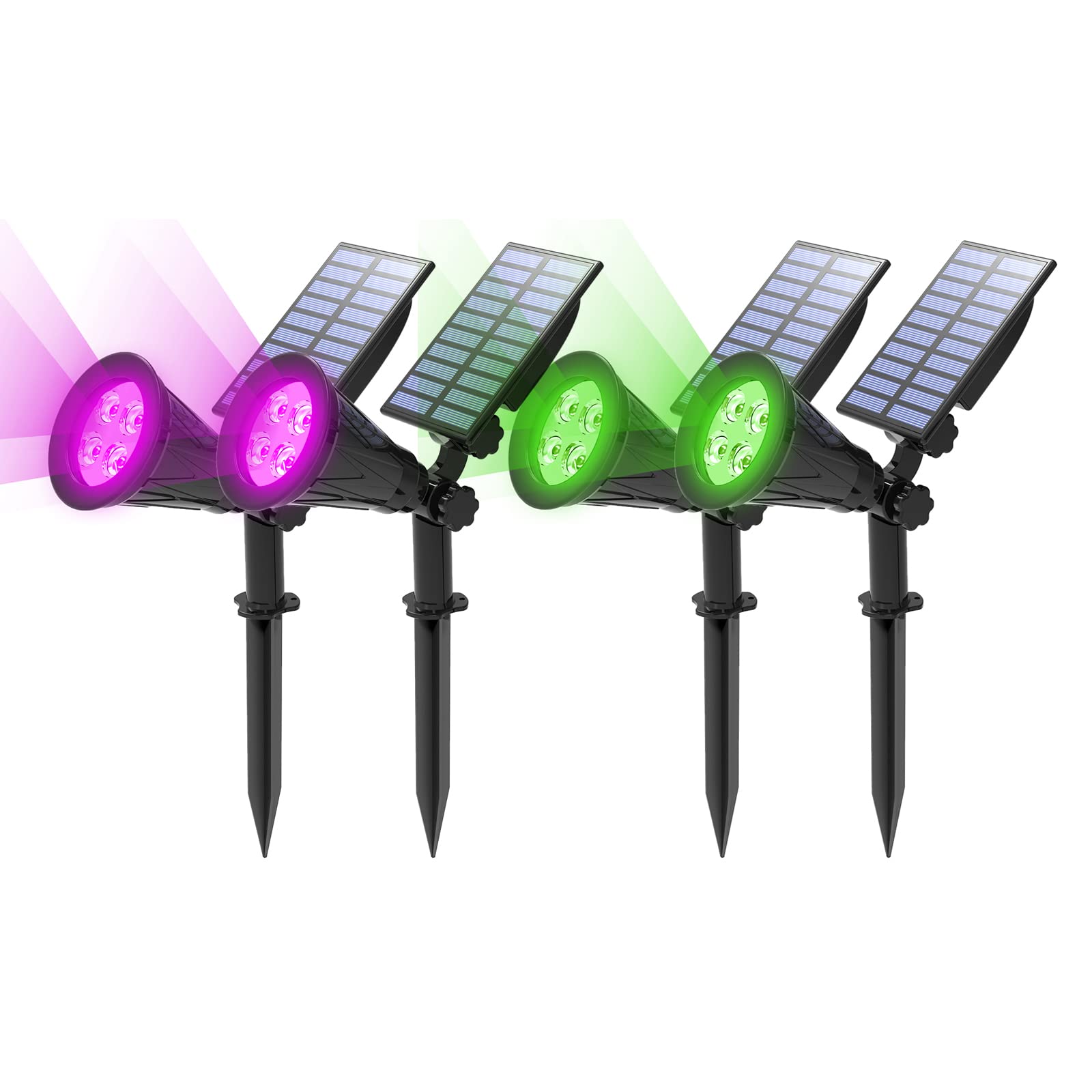 T-SUN Solar Spotlights Outdoor Waterproof - LED Solar Landscape Lights with Auto On/Off - Adjustable Solar Garden Lights for Trees, Patio, Yard, Driveway & Pool Area (Purple & Green) - Perfect for Pathway Lighting, Garden Accents & Nighttime Safety