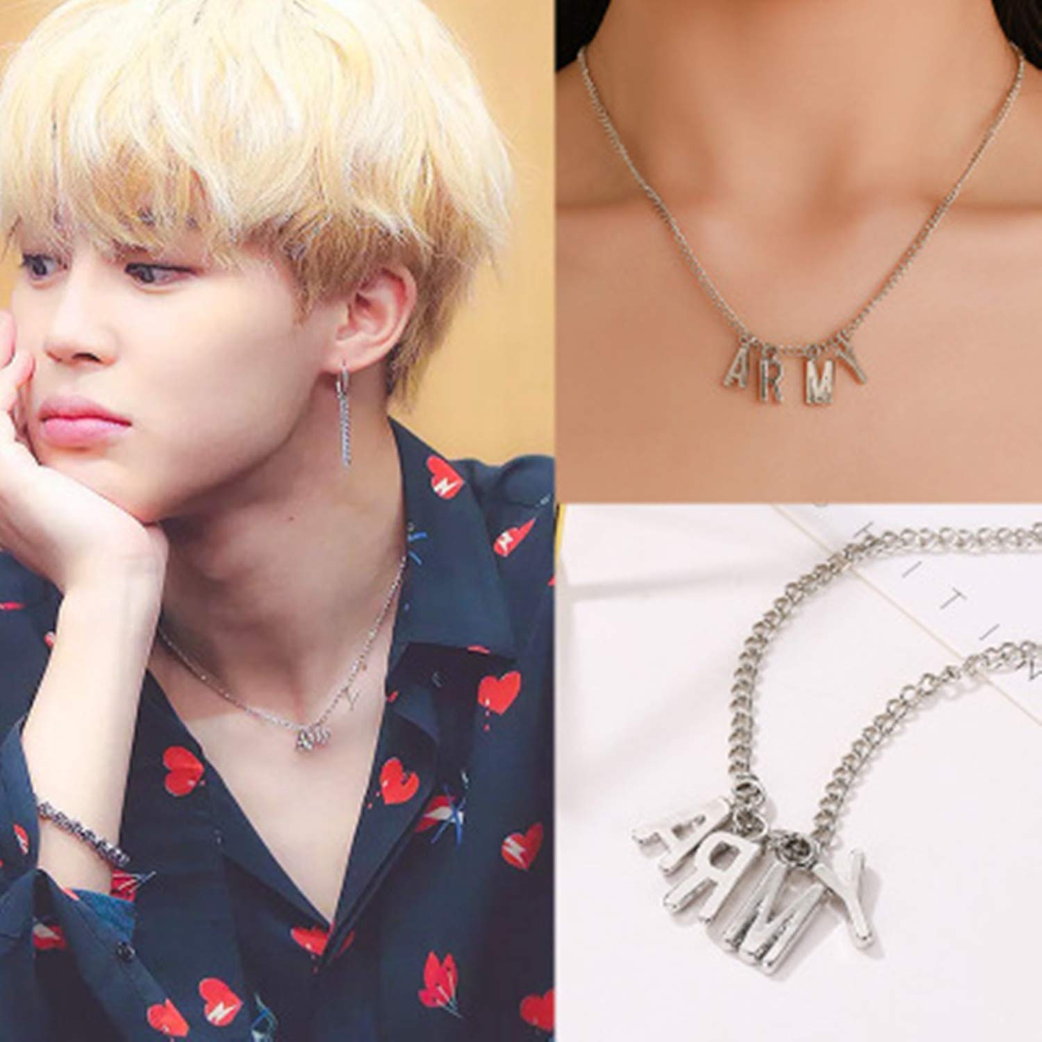 BTS Army Jewelry Set for Fans - Silver Necklace, Bracelet & Earrings with Gift Box - Unisex Kpop Accessories for Adults & Teens - Perfect for Concerts, Birthdays & ARMY Gifts