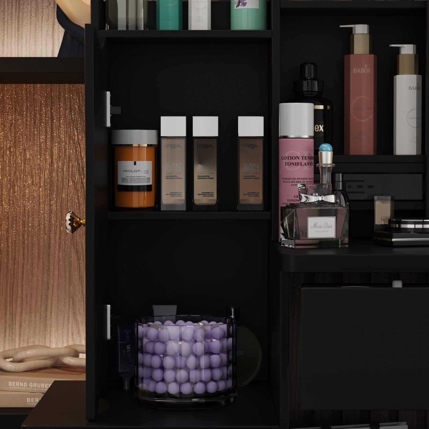Vanity Set with Sliding Mirror, 4 Drawers & Shelves - Includes Cushioned Stool for Makeup & Dressing Room Organization - Perfect for Bedroom, Bathroom & Beauty Salon Decor