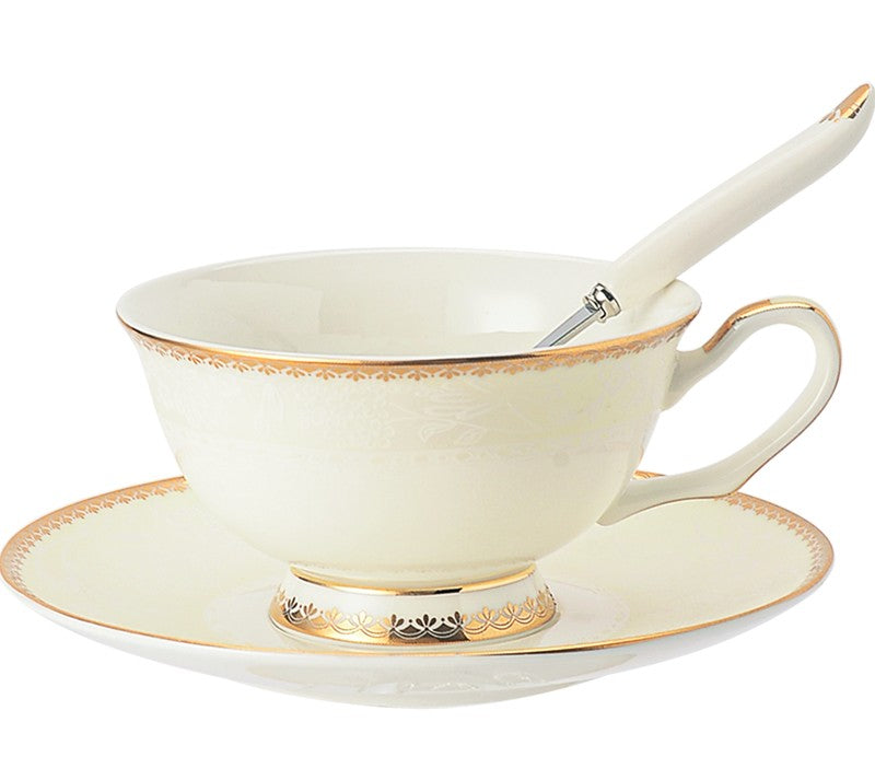 Premium Bone China Porcelain Coffee Cup Set - 6-Piece White Ceramic Tea Cups with Saucers, Elegant British-Style Tea Set in Luxury Gift Box - Perfect for Afternoon Tea, Gifts & Home Decor
