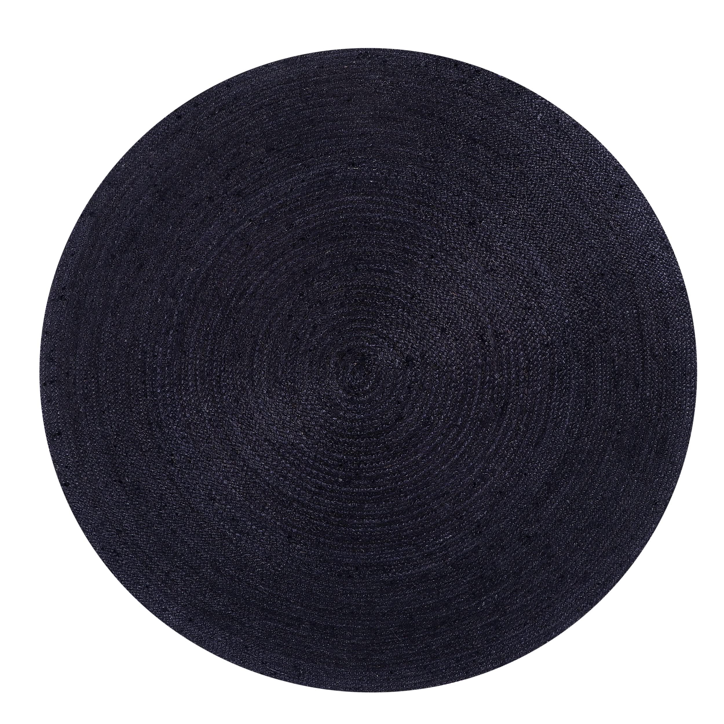 Hand-Woven Natural Jute Braided Round Area Rug - Soft & Eco-Friendly 5' Black Rug for Living Room, Bedroom, or Boho Home Decor