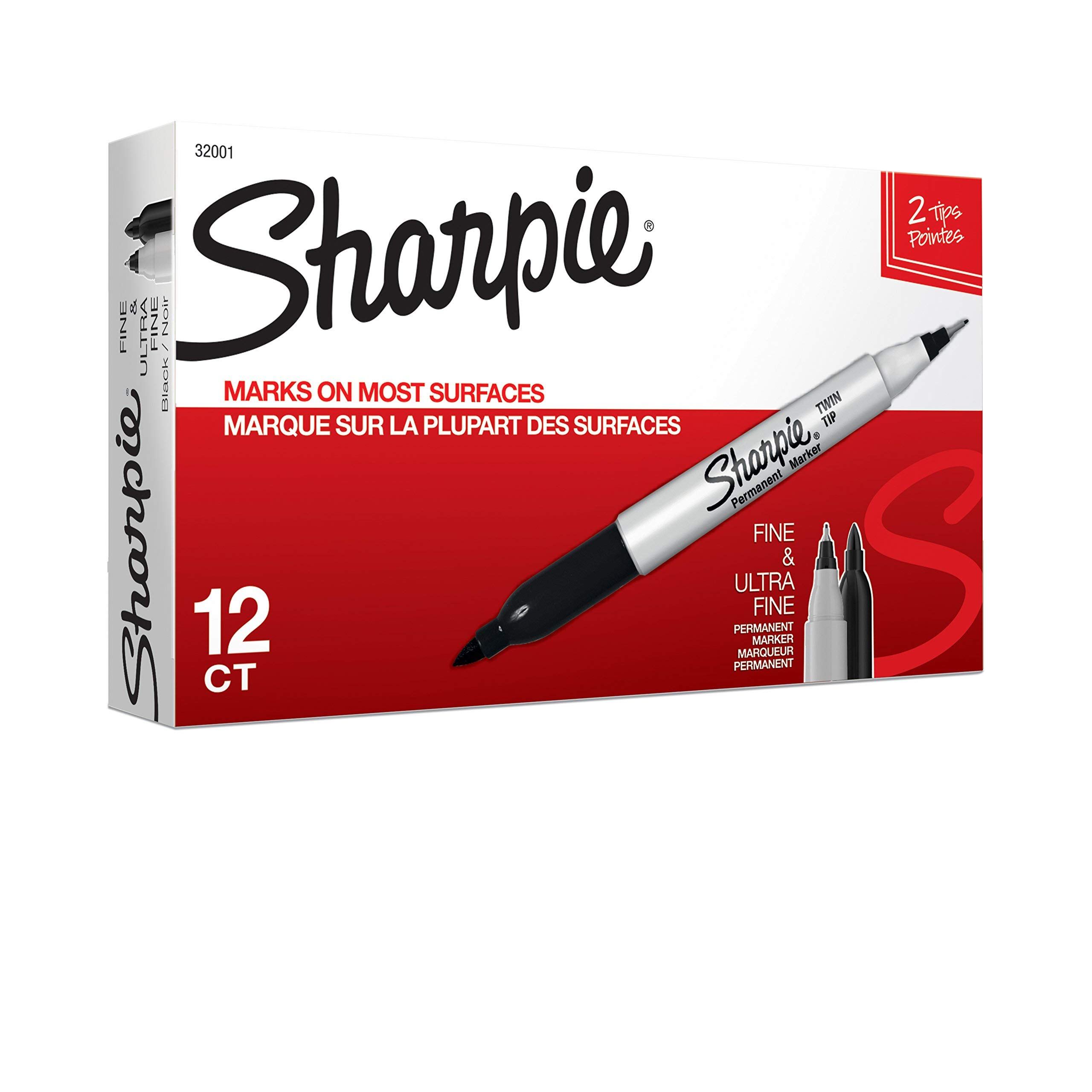 12-Pack Twin Tip Permanent Markers - Fine & Ultra Fine Point Black Ink for Art, Writing & Labeling | Ideal for Office, School & Craft Projects