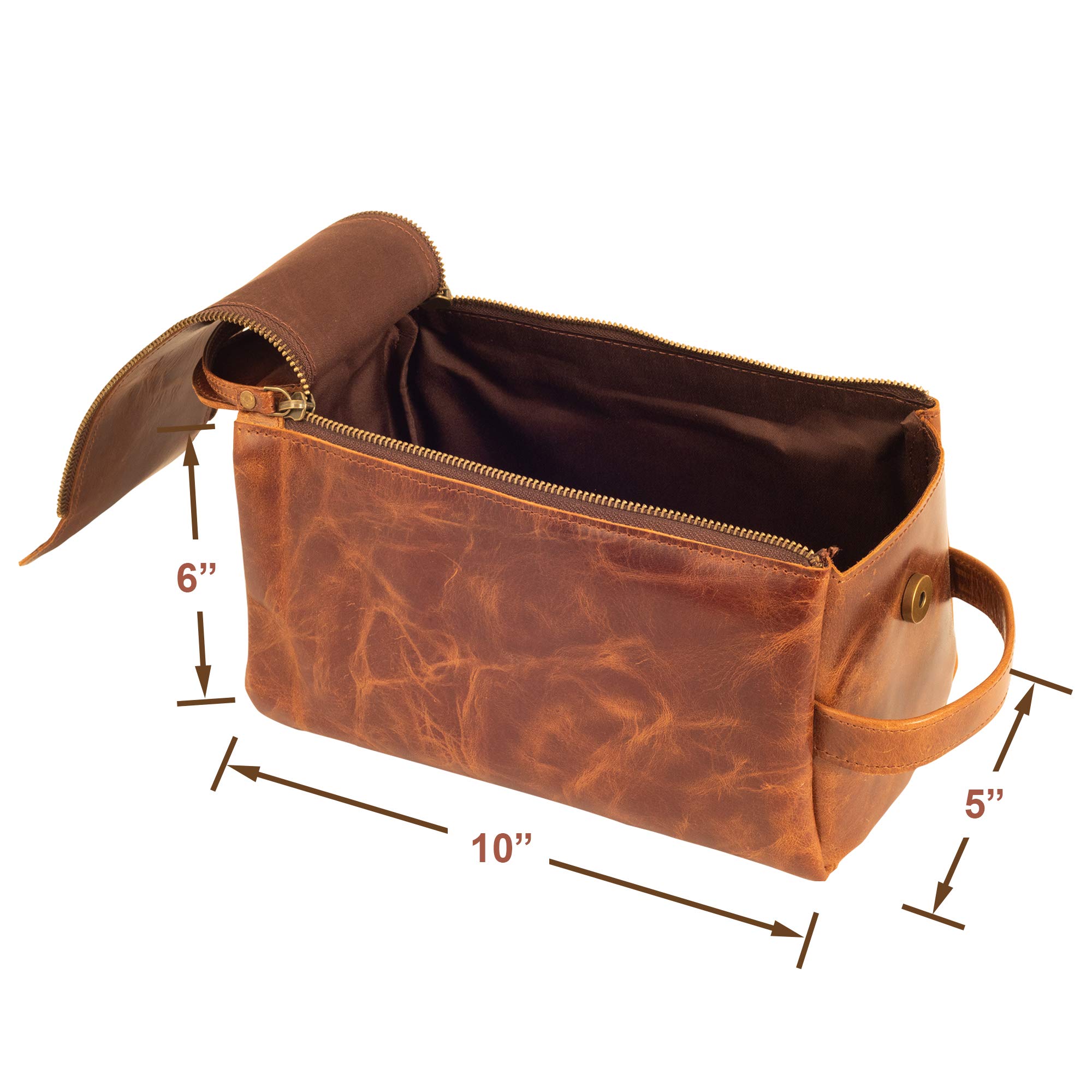 Premium Full Grain Buffalo Leather Travel Toiletry Bag for Men & Women - Large Durable Dopp Kit with Shaving Organizer - Waterproof Cosmetic & Toiletries Pouch for Business Trips, Gym, Camping & Vacation Essentials