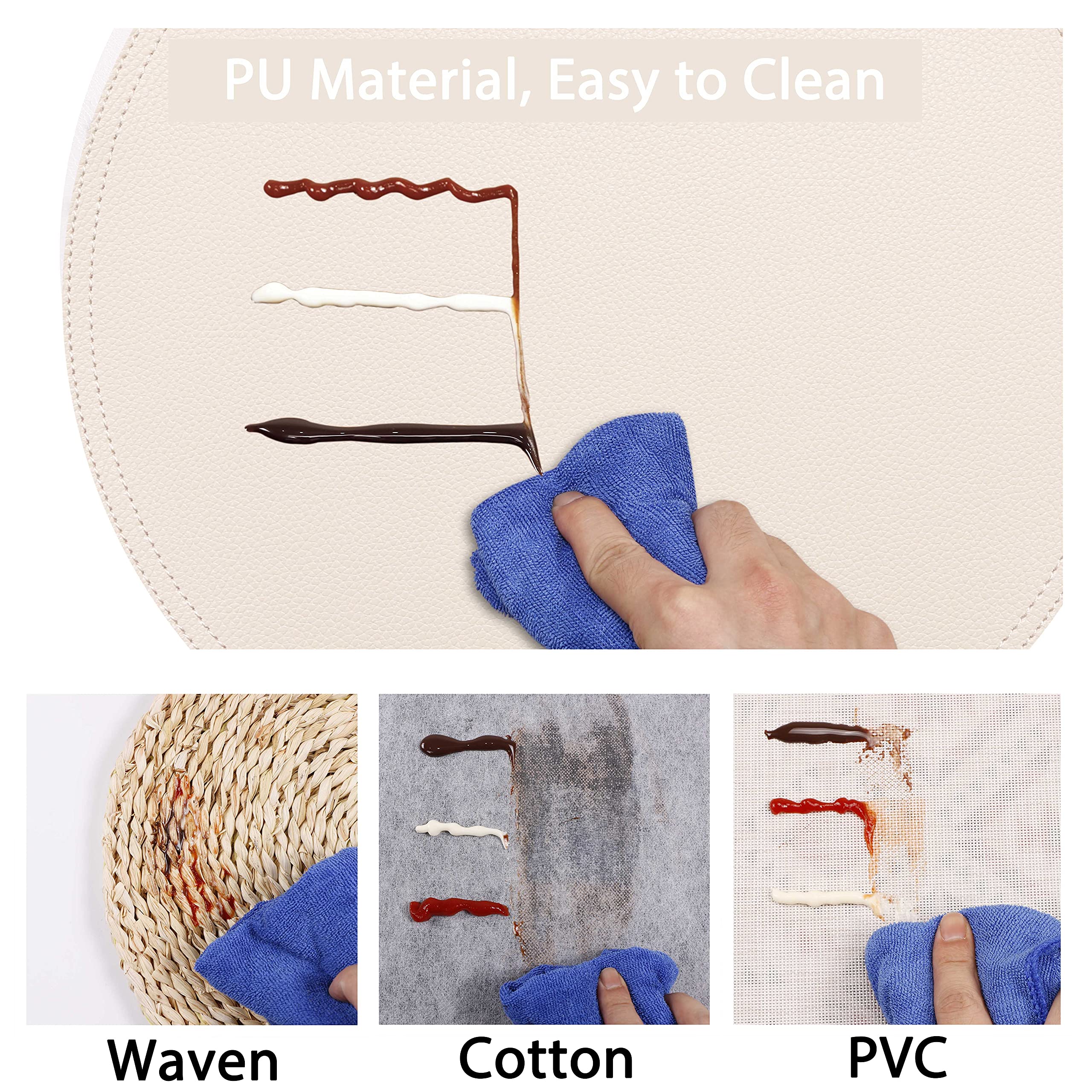 Set of 6 Waterproof Faux Leather Round Placemats and Coasters - Elegant Kitchen Table Mats for Dining, Coffee & Home Decor - Easy to Clean & Durable for Daily Use