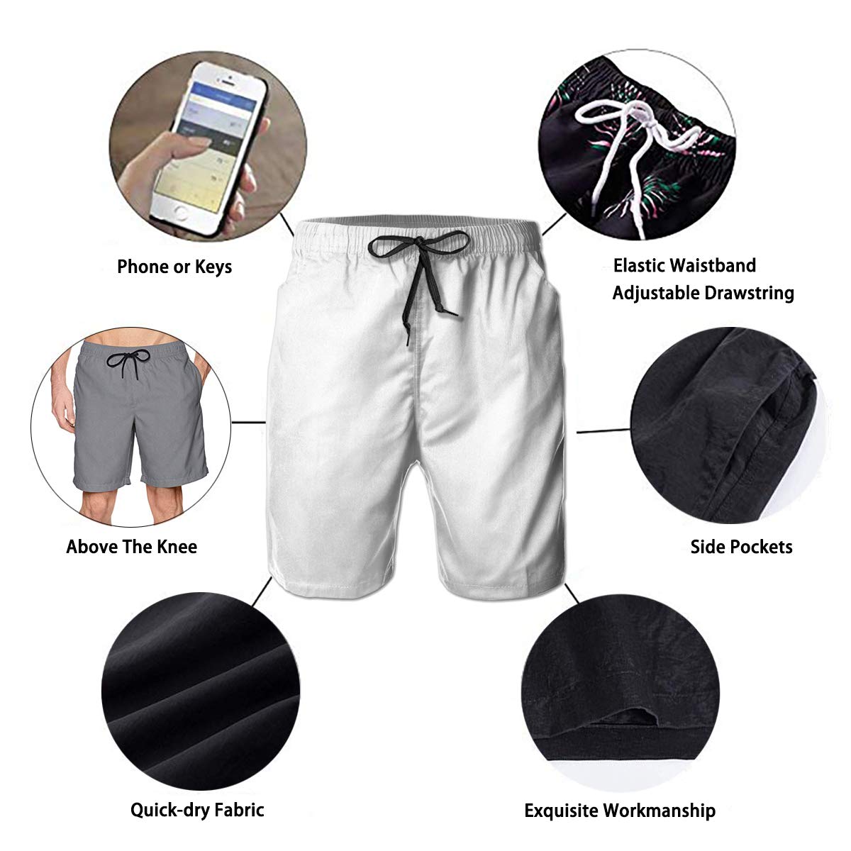 Men's Quick Dry Casual Beach Swim Trunks - Black & White Cow Print - Large Size - Perfect for Swimming, Surfing, and Summer Vacations