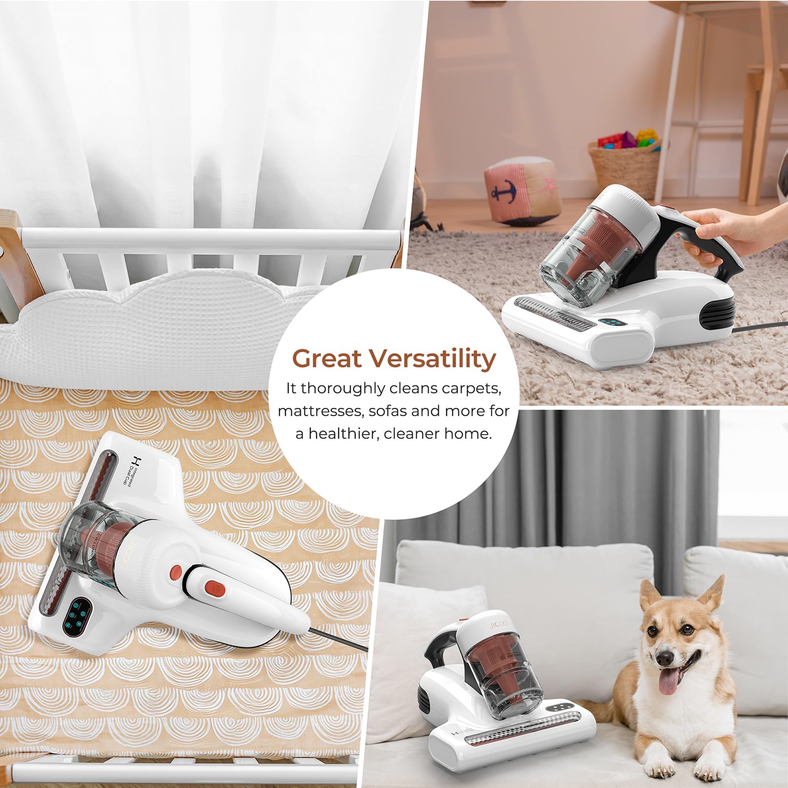 **500W 13KPa UV Bed Vacuum Cleaner with High Heating Tech - Deep Cleaning for Mattress, Sofa, Fabric - Strong Suction for Dust Mites, Allergens (Corded, 120V) - Perfect for Allergy Relief & Home Hygiene**