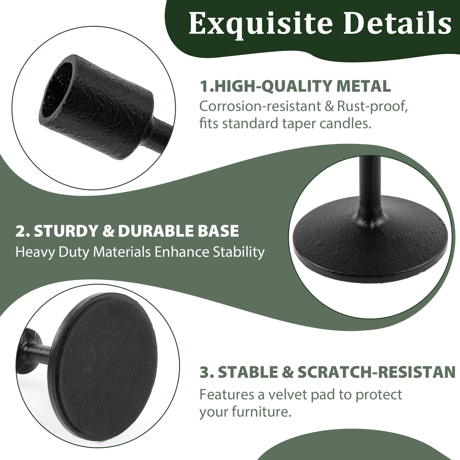 Modern Black Candlestick Holders Set of 3 - Elegant Taper Candle Holders for Home Decor, Weddings, Birthdays & Christmas - Stylish Centerpiece for Living Room, Dining Table & Party Decorations