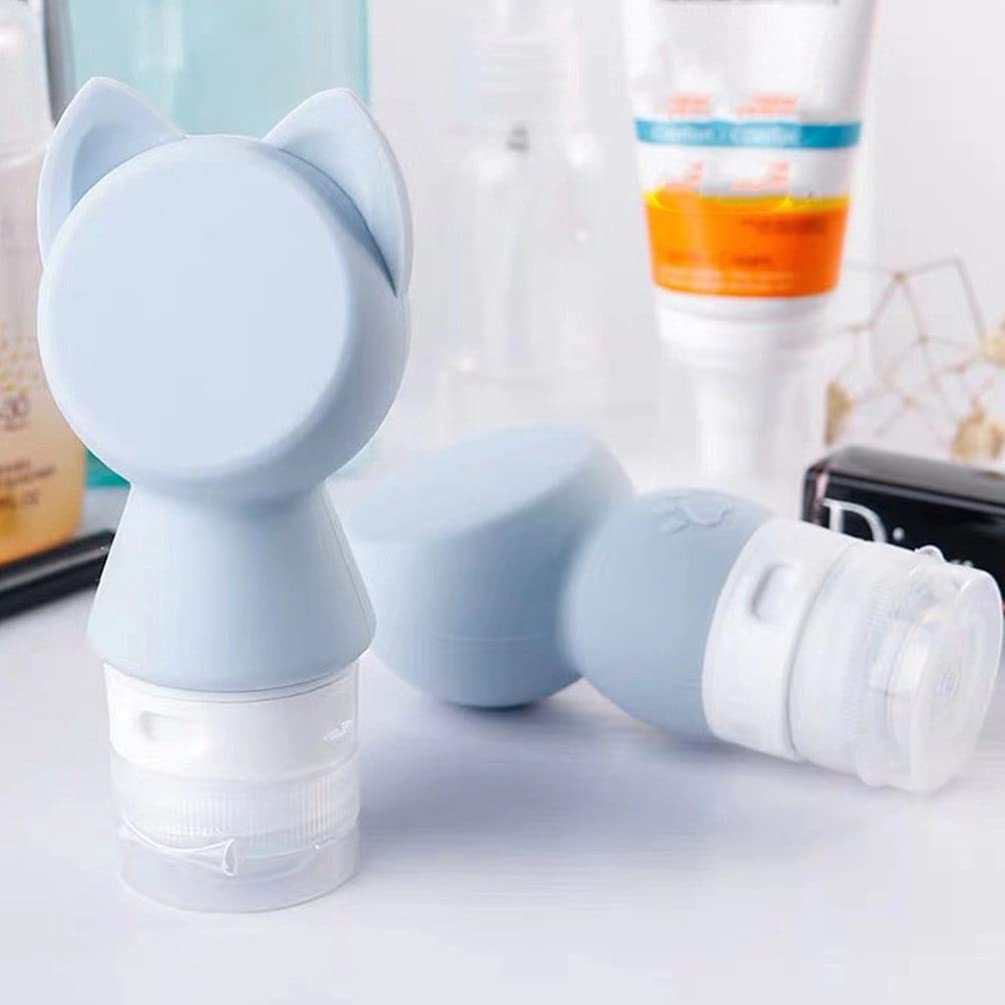 Lurrose 4pcs Silicone Travel Bottles Set - Leak Proof Refillable Toiletry Containers for Shampoo, Conditioner & Lotion (Cartoon Cat Design, 4 Colors) - Perfect for Air Travel, Gym, Camping & Vacation Essentials