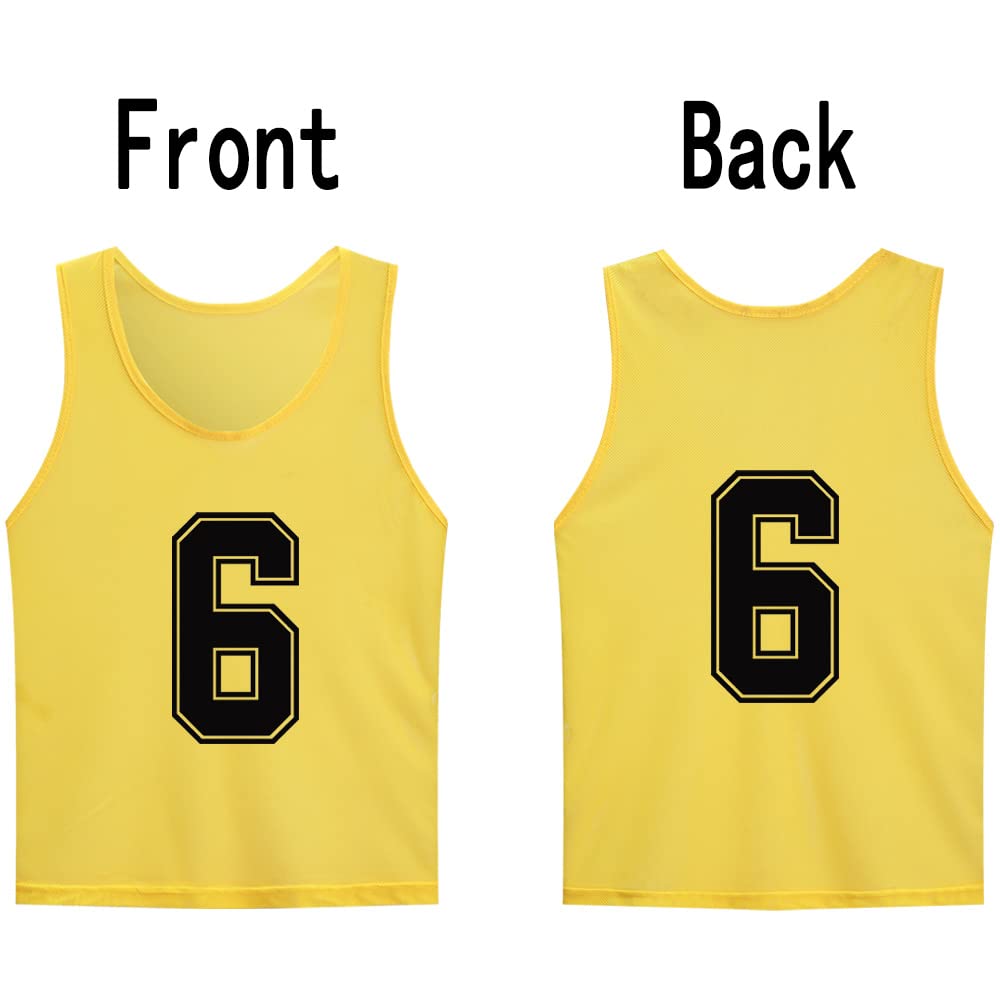 12 Pack (1-12) Numbered Soccer Training Bibs & Basketball Jerseys for Kids, Youth & Adults - Reversible Mesh Pinnies for Sports Practice, Team Games & School PE Classes