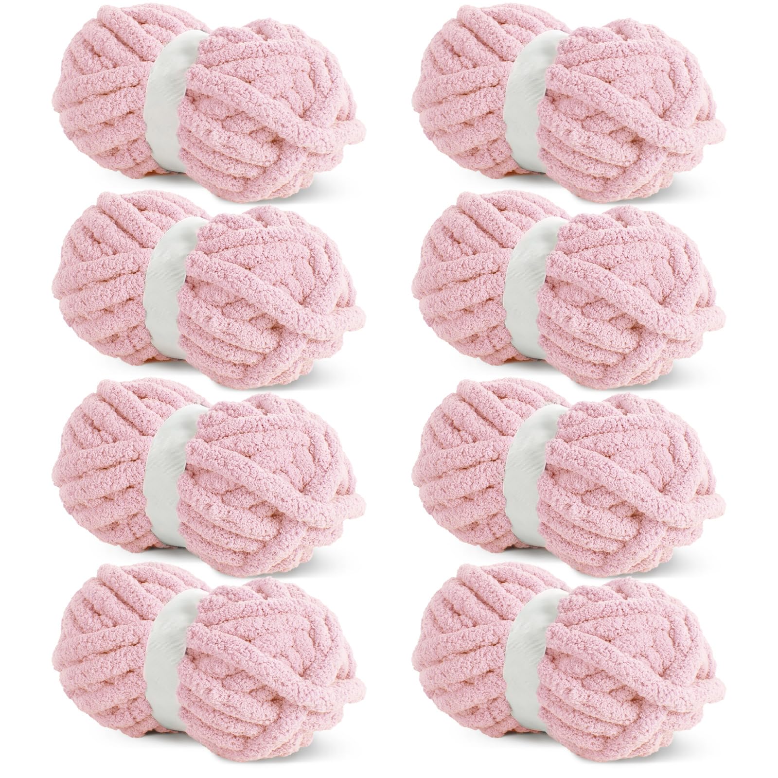 Soft Pink Chunky Chenille Yarn for Crocheting & Knitting - Super Bulky Fluffy Plush Yarn (8 Pack, 27 Yards Each) - Perfect for Handmade Blankets, Scarves, and DIY Home Decor Projects