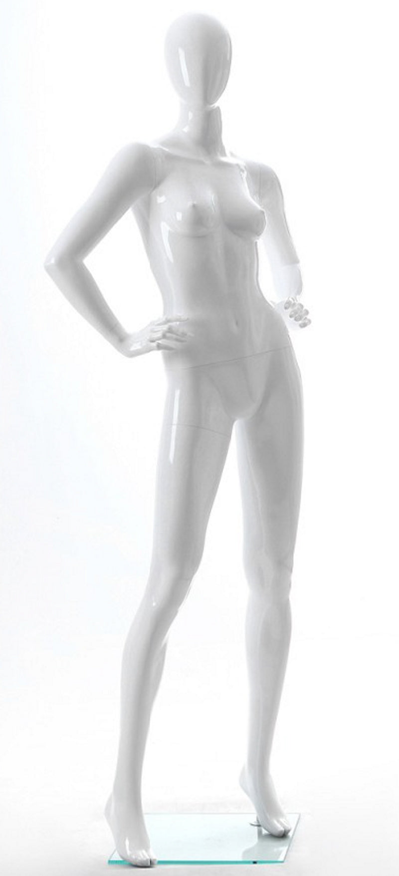 White Gloss Female Mannequin with Hand on Hip - Perfect for Clothing Boutique, Fashion Display, and Retail Store Visual Merchandising