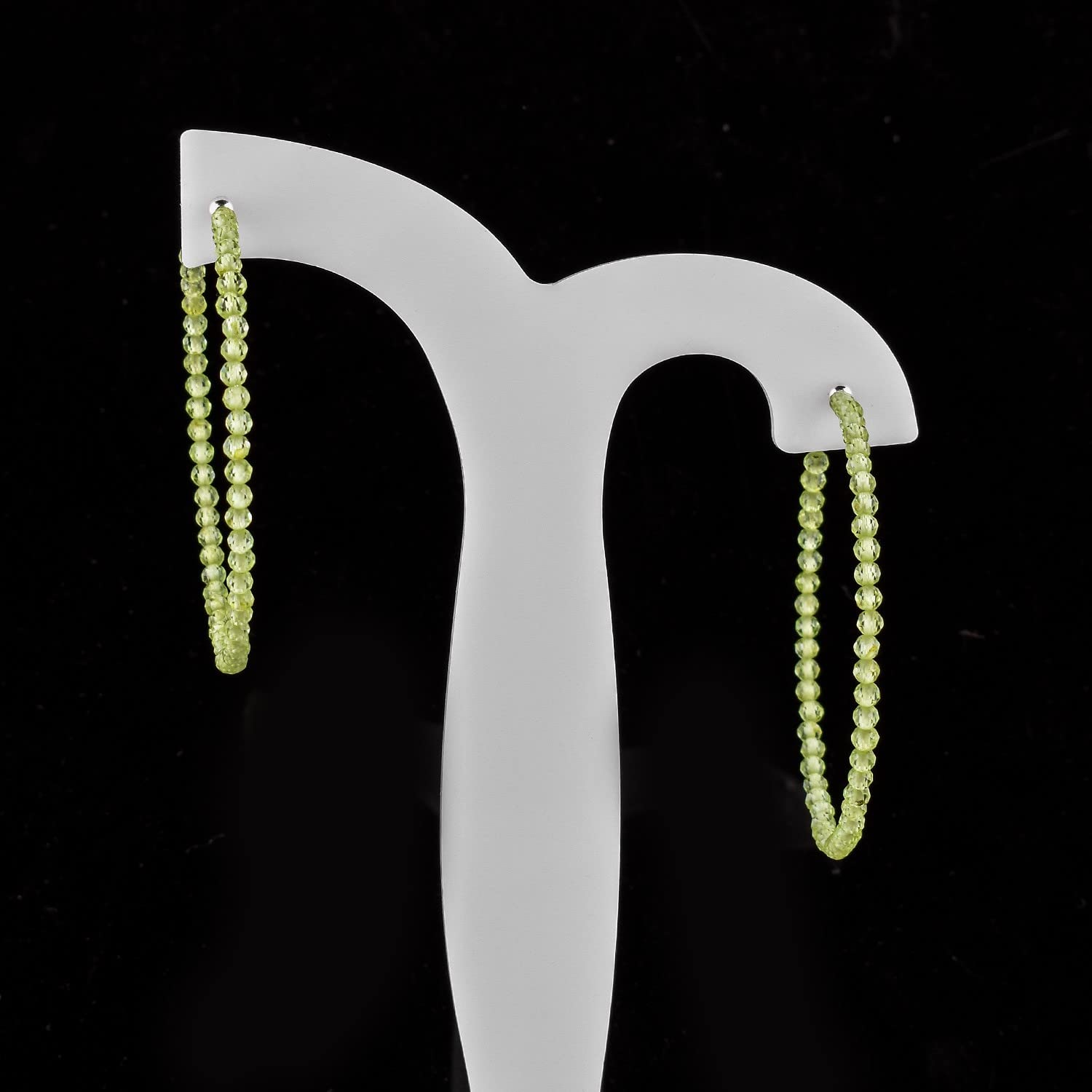 Natural Peridot Crystal Stone Beads Dainty Big Hoop Dangle Earrings for Women - August Birthstone Handmade Jewelry Gift for Mom, Wife, Girlfriend - Silver Plated Hoop Earrings for Anniversary, Birthday, Wedding & Special Occasions
