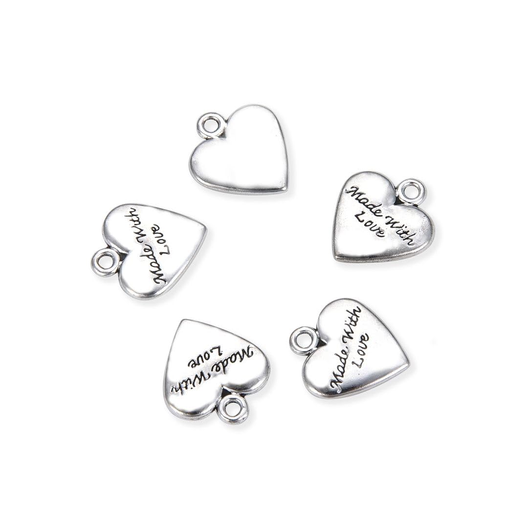 Adabele Heart Charm Pendants - Antique Silver Jewelry for Necklace, Bracelet, Anklet, Earrings & Keychain - Handmade Jewelry Supplies for Women & Men - Perfect for DIY Crafts, Gifts and Boho Style Accessories
