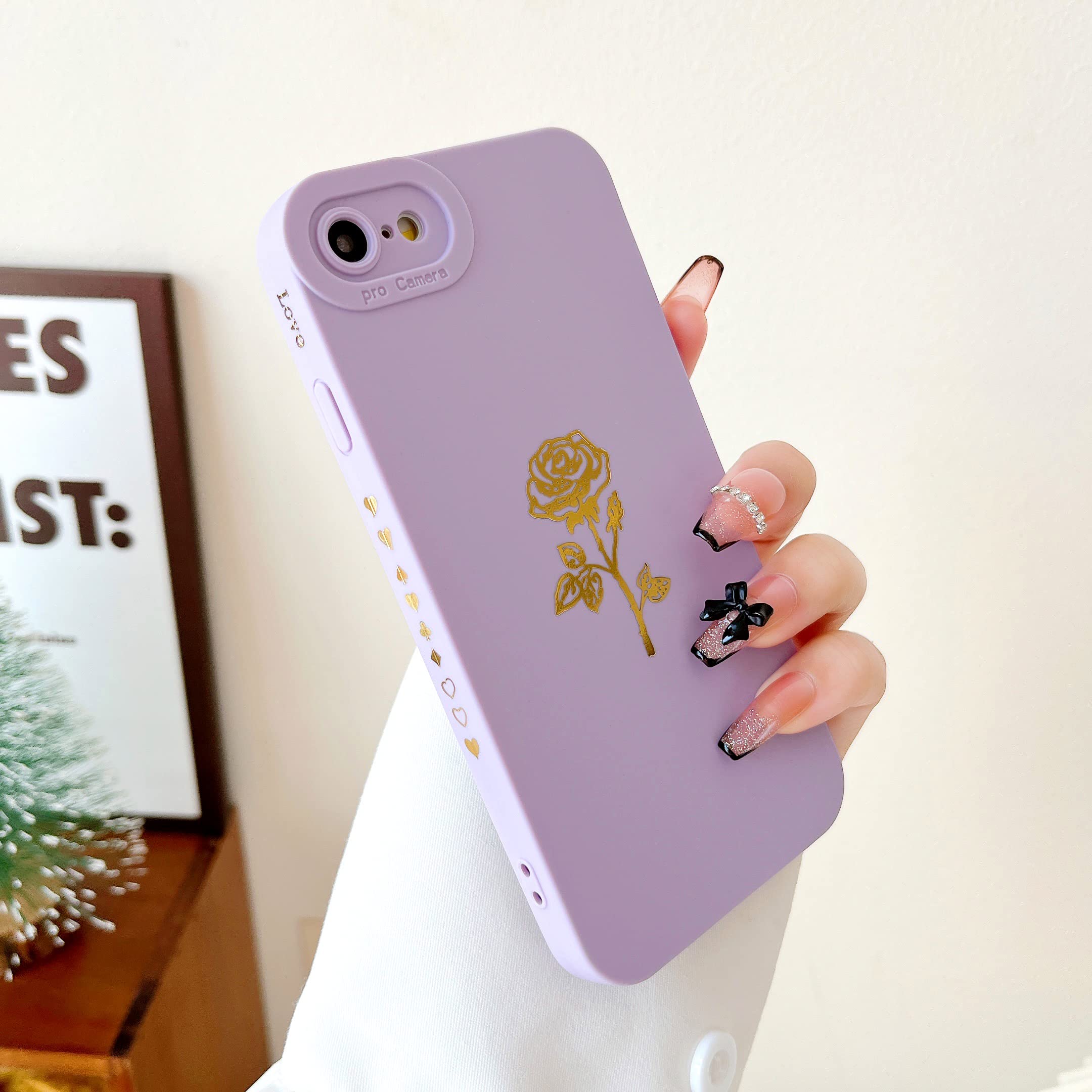 Qokey Rose Gold Flower iPhone Case for iPhone SE 2020/2022, iPhone 8, iPhone 7 (4.7