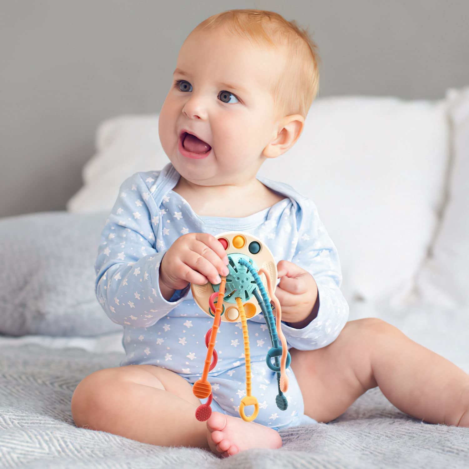 Montessori Sensory Toys for 1 Year Old - Food Grade Silicone Pull String Teething Toys for Babies & Toddlers - Early Educational Fine Motor Skills Activity Toys - Perfect Birthday Gift for 18M+ - Ideal for Daycare, Home Play & Travel Learning Activities