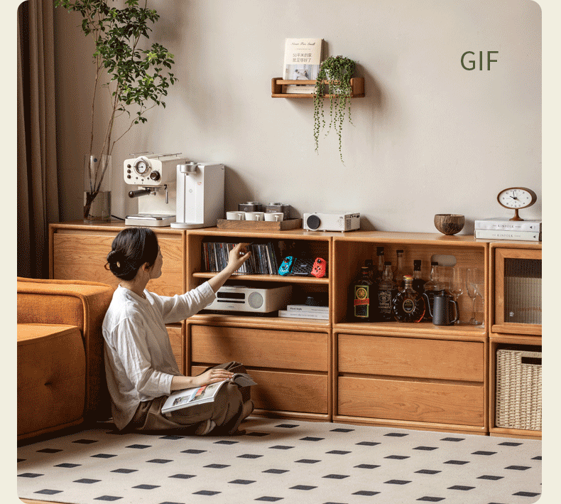 Cherry Solid Wood Modular Bookcase - Customizable Storage Shelf for Home Office, Living Room & Bedroom