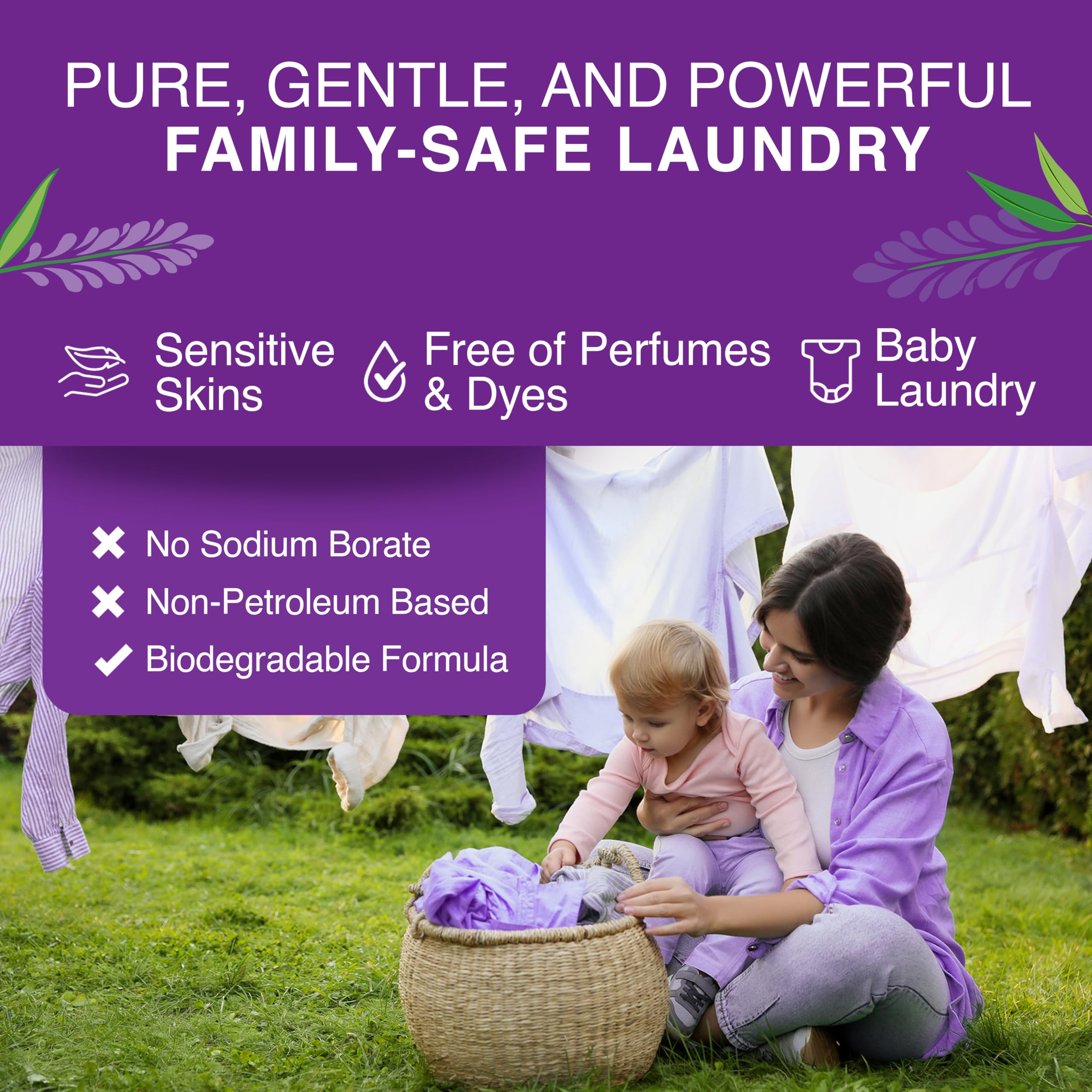 Natural Laundry Detergent Powder - Hypoallergenic & Eco-Friendly Washing Soda for Laundry | Stain Remover Safe for Sensitive Skin | Lavender & Eucalyptus Scent | 94oz (188 Loads) | Perfect for Babies, Delicates & Eco-Conscious Families