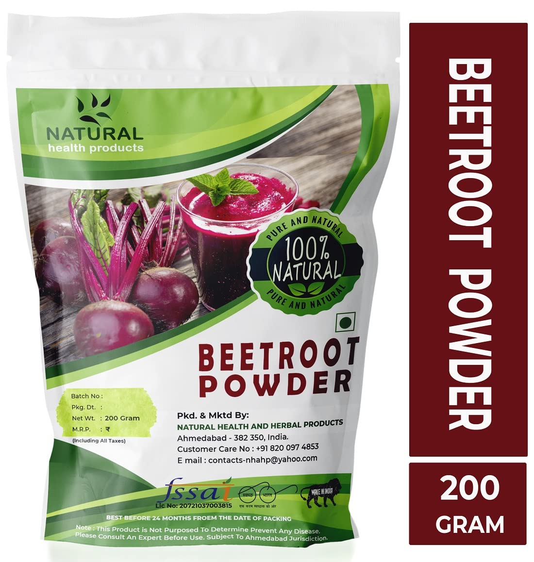 Pure Organic Beet Root Powder for Skin Brightening & Hair Care | Face Mask, Scalp Nourishment | Smoothies, Juices, Baking Recipes | 200g Natural Health Supplement for Glowing Skin & Healthy Hair