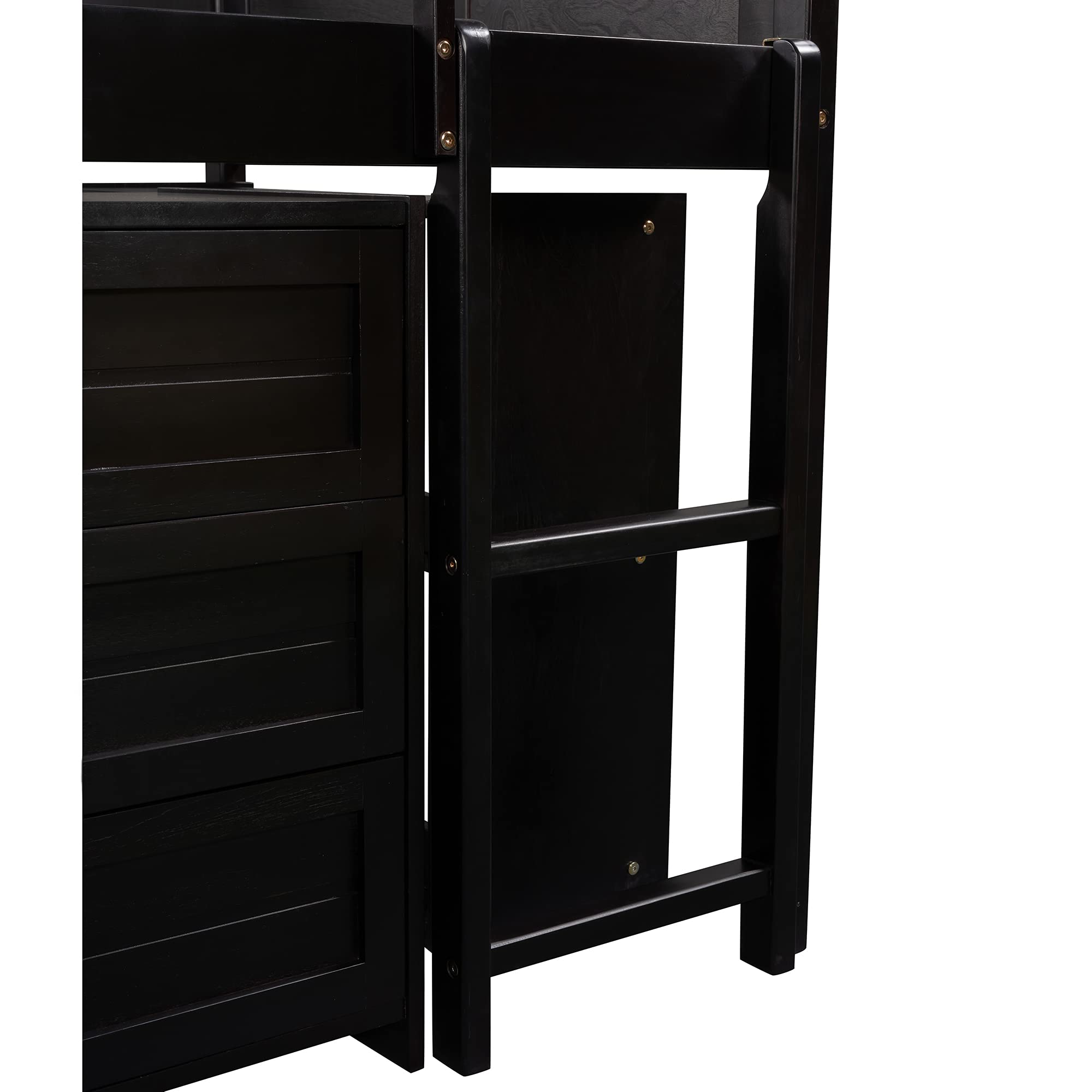 **Low Loft Bed with Slide for Kids - Twin Size Solid Wood Bed Frame with Drawers, Cabinet & Shelf - Espresso Finish - Perfect for Small Bedrooms & Playrooms**
