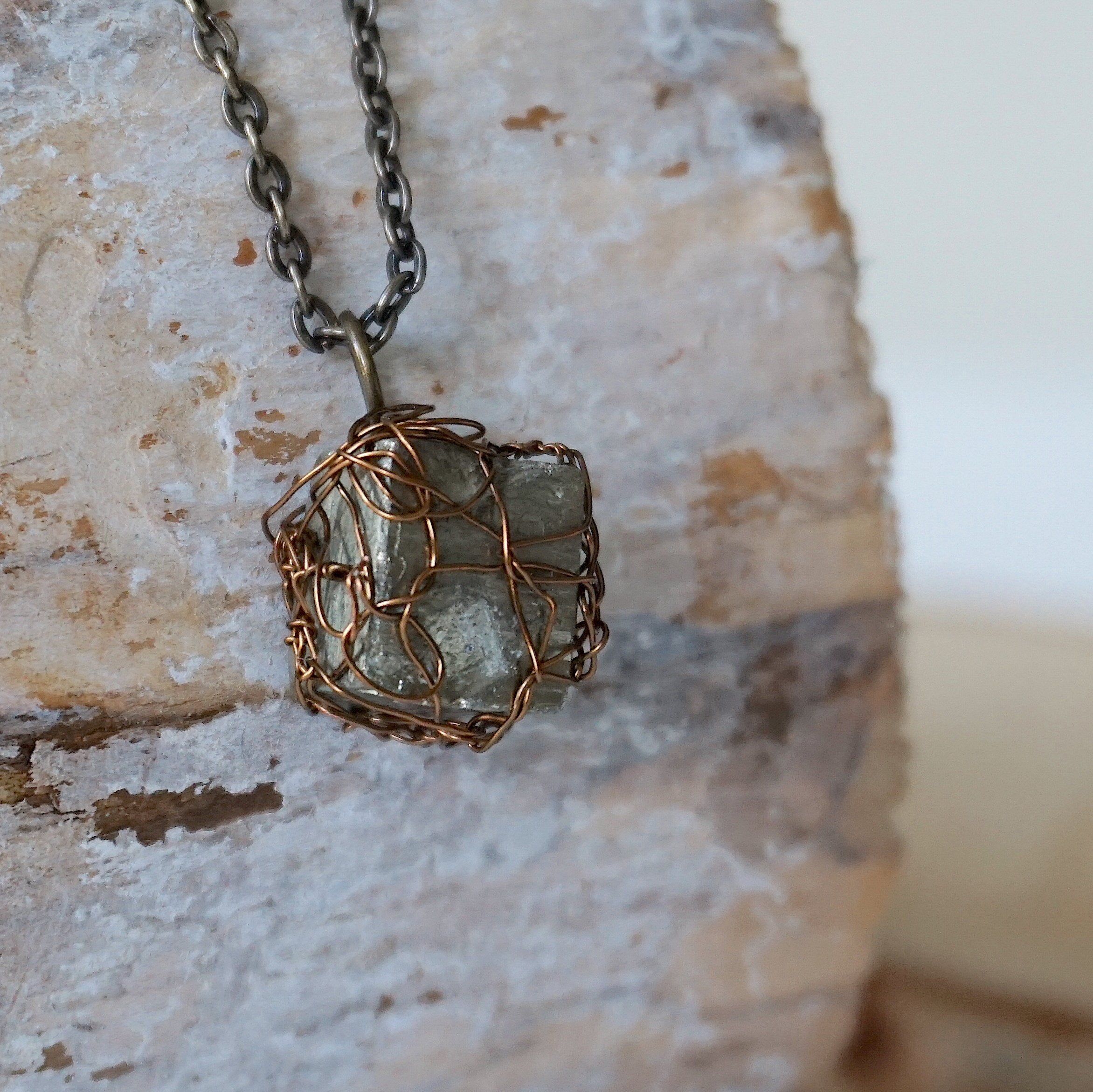 Wire Wrapped Raw Pyrite Crystal Necklace - Natural Stone Jewelry for Women - Perfect for Boho Style, Spiritual Healing & Everyday Wear