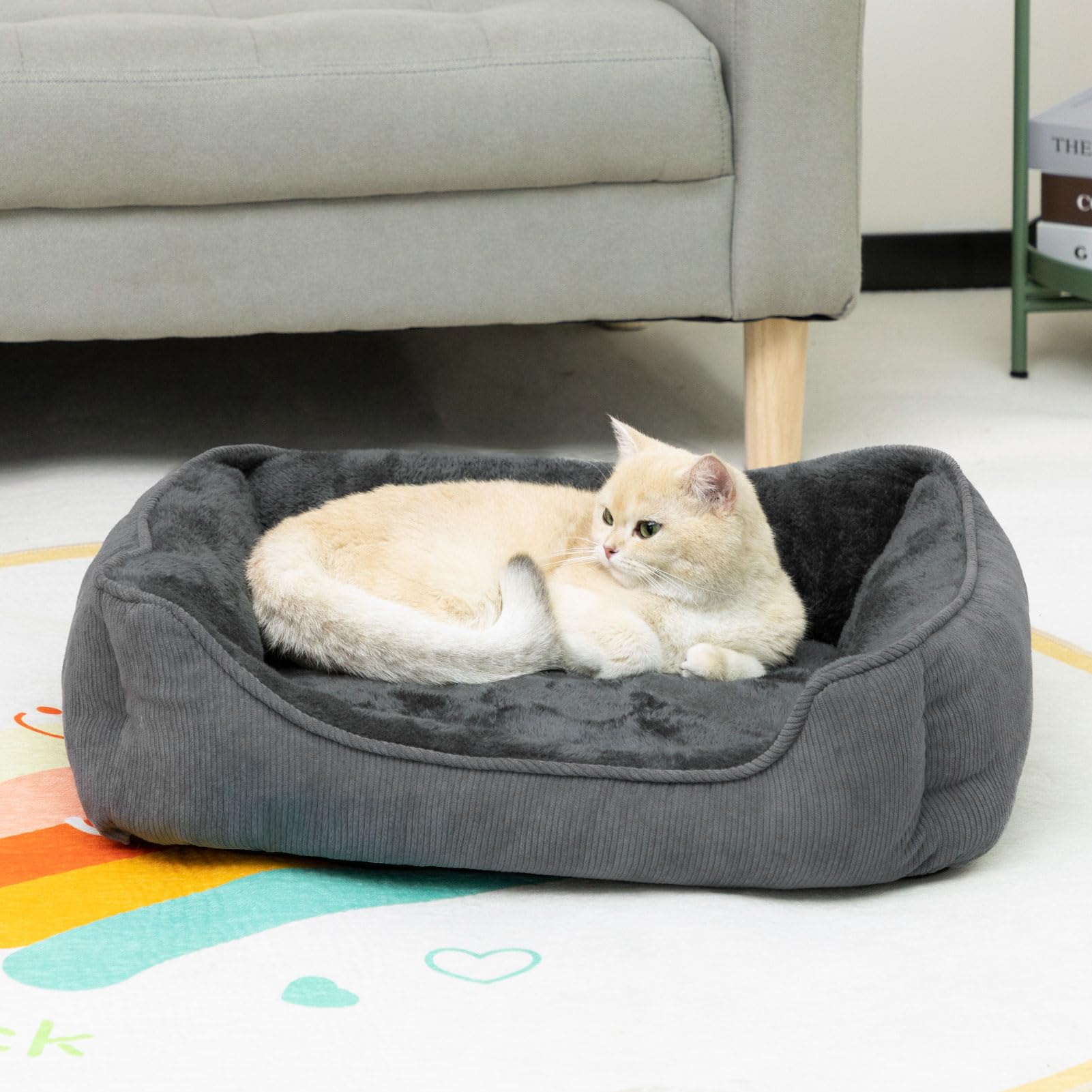 Hollypet Soft Breathable Cat Bed & Small Dog Bed - Cozy Pet Sleeping Cushion for Cats & Puppies, Dark Grey (55 x 45 x 15cm) - Perfect for Indoor Lounging, Crate Training & Nap Time Comfort