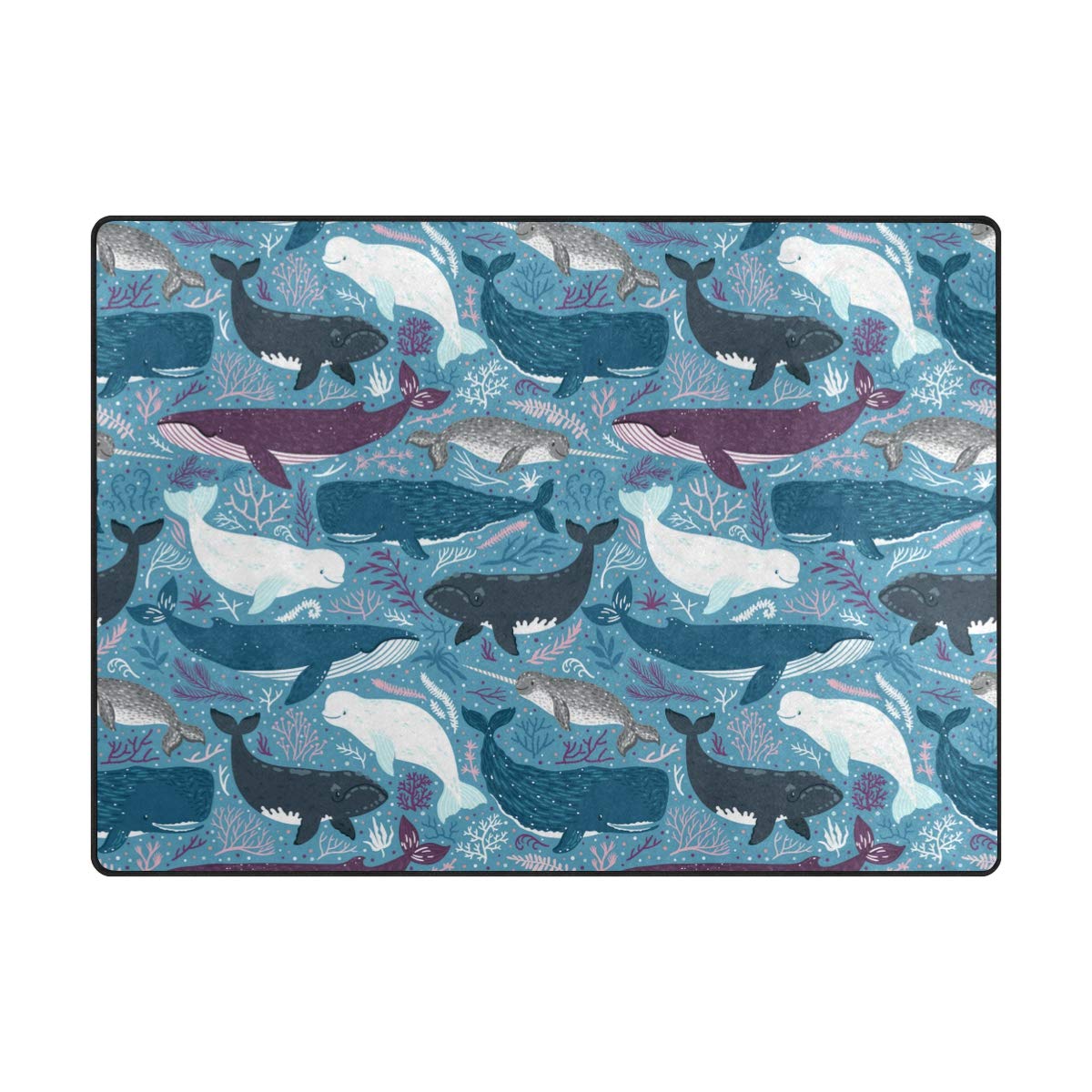 Whale and Shark Themed Non-Slip Area Rug Pad for Kids - 5'3
