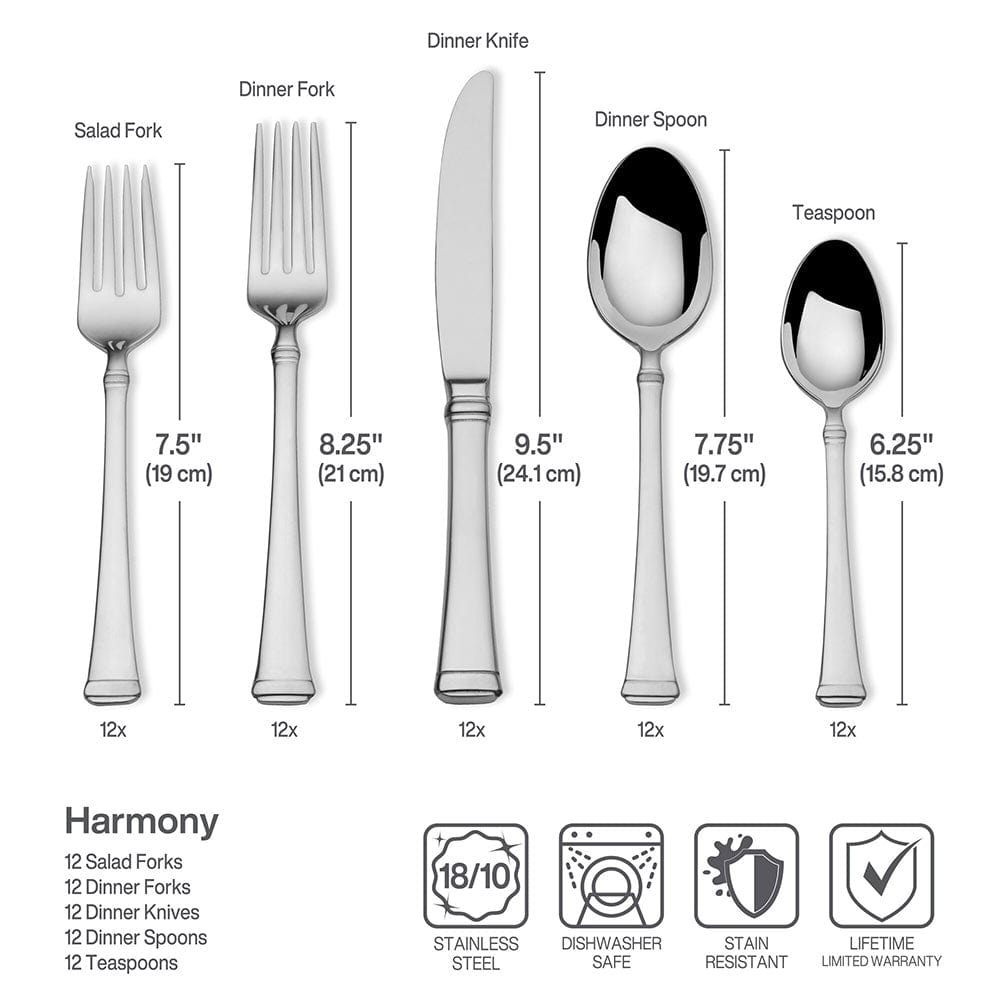 Premium Harmony 65-Piece Stainless Steel Flatware Set - Service for 12 - Elegant Cutlery for Dinner Parties, Weddings & Formal Dining