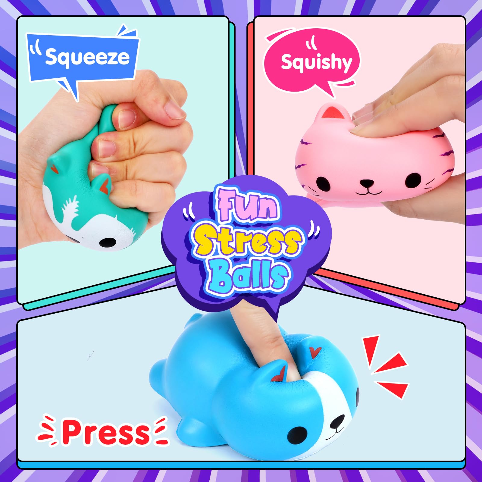 6PCS Jumbo Slow Rising Cat Squishy Stress Balls - Anxiety Relief Fidget Toys for Kids & Adults - Perfect for Classroom Prizes, Party Favors, Easter Goodie Bags & Stocking Stuffers - Fun Sensory Play & Stress Relief Gifts