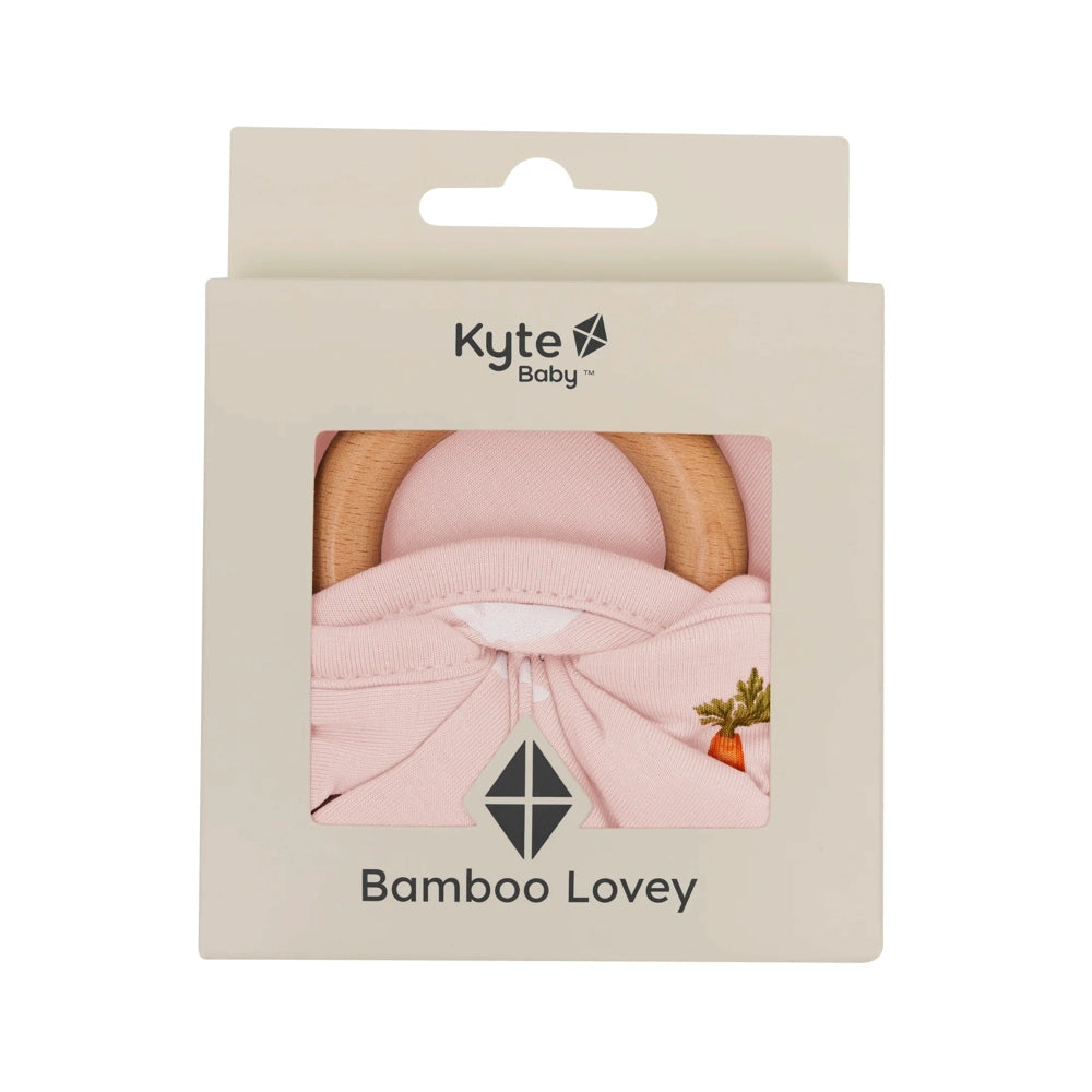 Kyte Baby Lovey with Removable Wooden Teething Ring - Soft Blush Rabbit Blanket for Infants & Toddlers - Perfect for Soothing, Teething Relief, and Bedtime Comfort