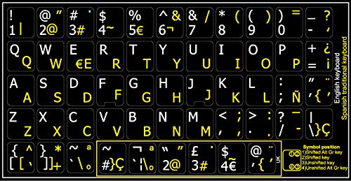 Spanish to English Keyboard Stickers - Non-Transparent Black Background Labels for PC, Laptop & Notebook - Perfect for Bilingual Typing, Language Learning & Office Work