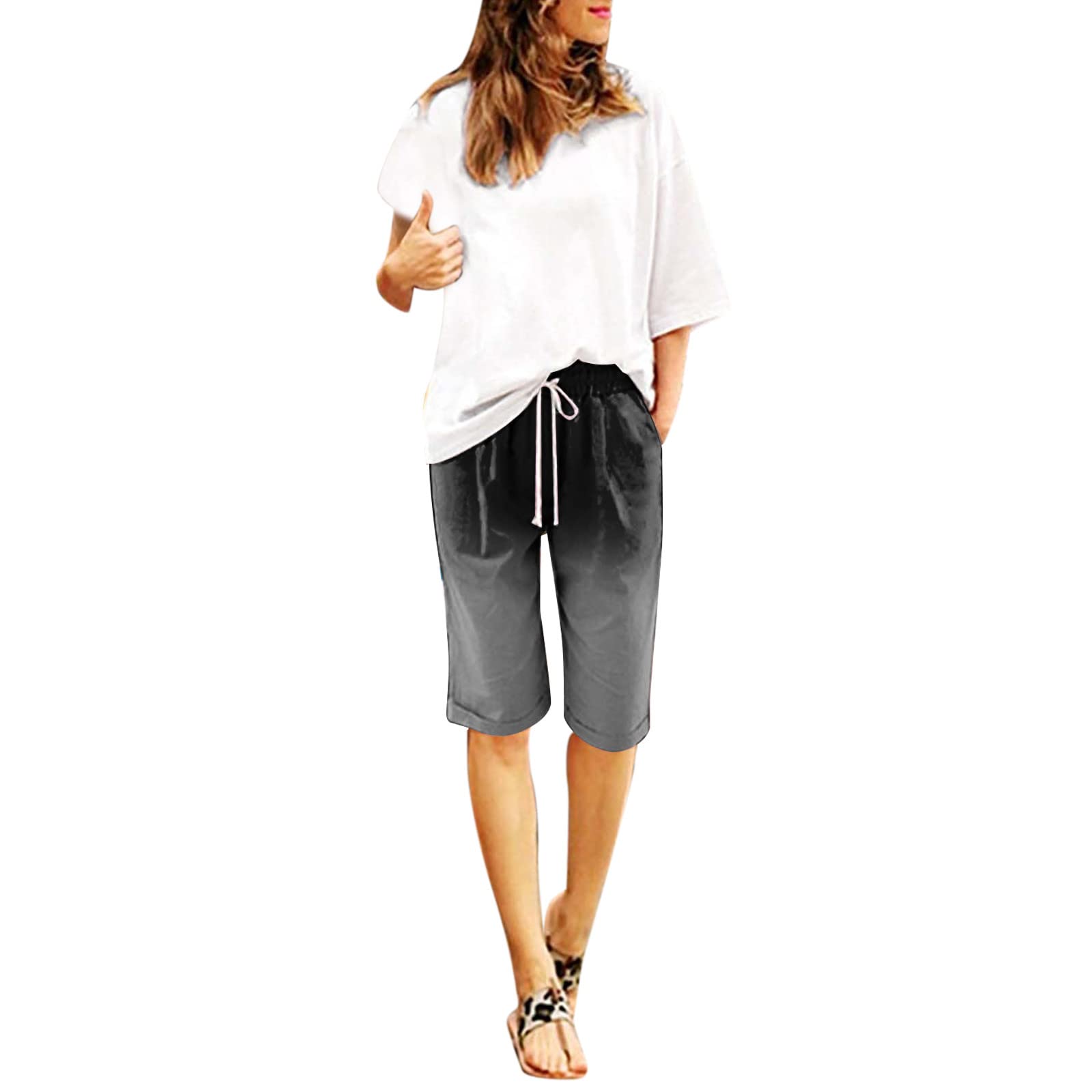 Women's Bermuda Shorts with Pockets - Casual French Terry Fleece Shorts for Summer