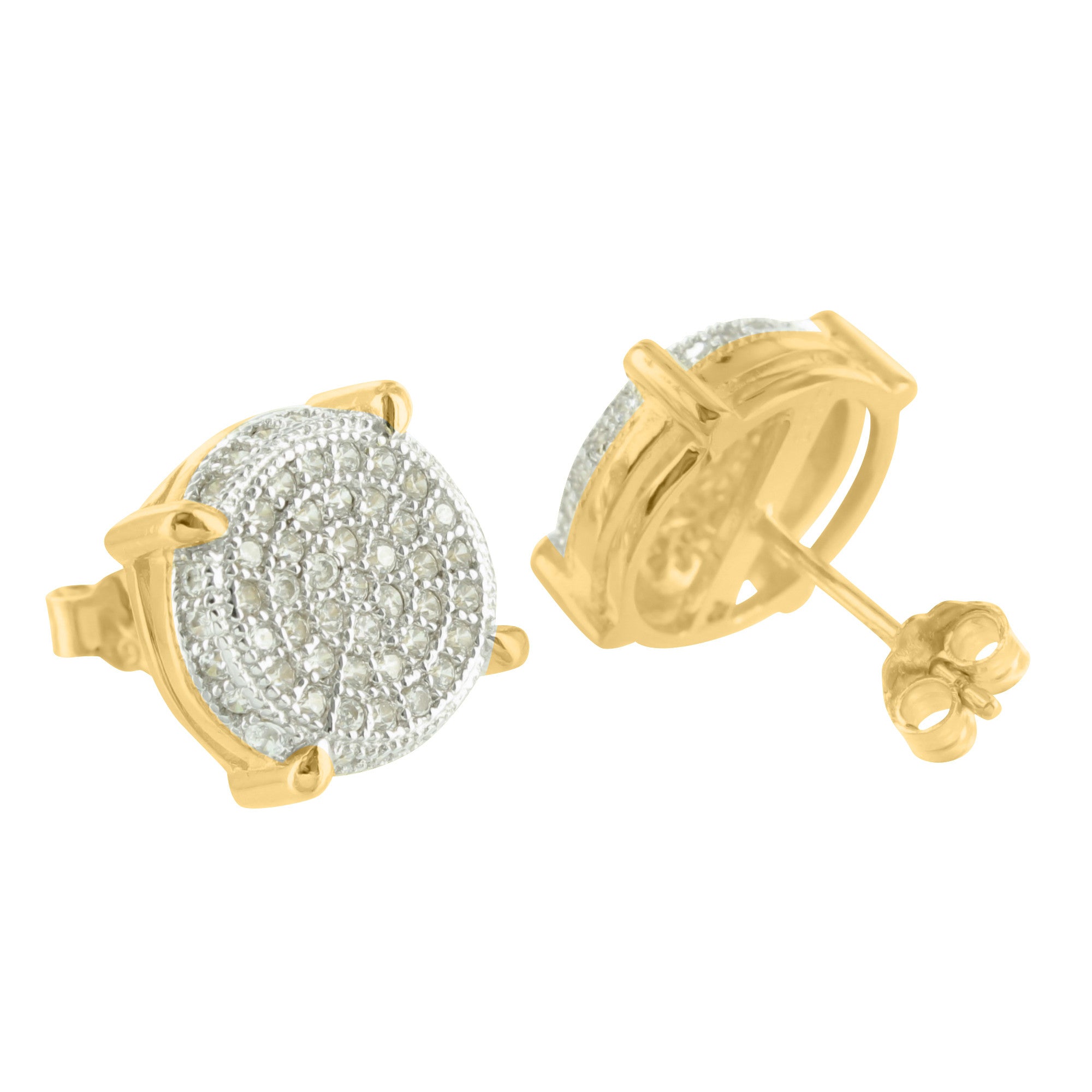 Round Sterling Silver Yellow Gold Plated Lab-Grown Diamond Stud Earrings for Women - Perfect for Weddings, Parties & Everyday Elegance